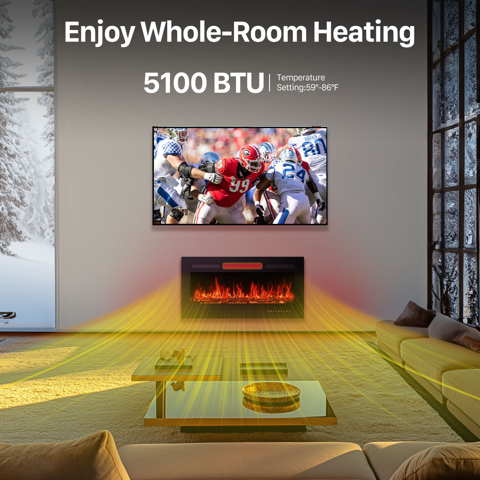 Electric Fireplace Heater with Remote, 1500W, 13‑Color LED Flame, 36-60‑Inch, view 7