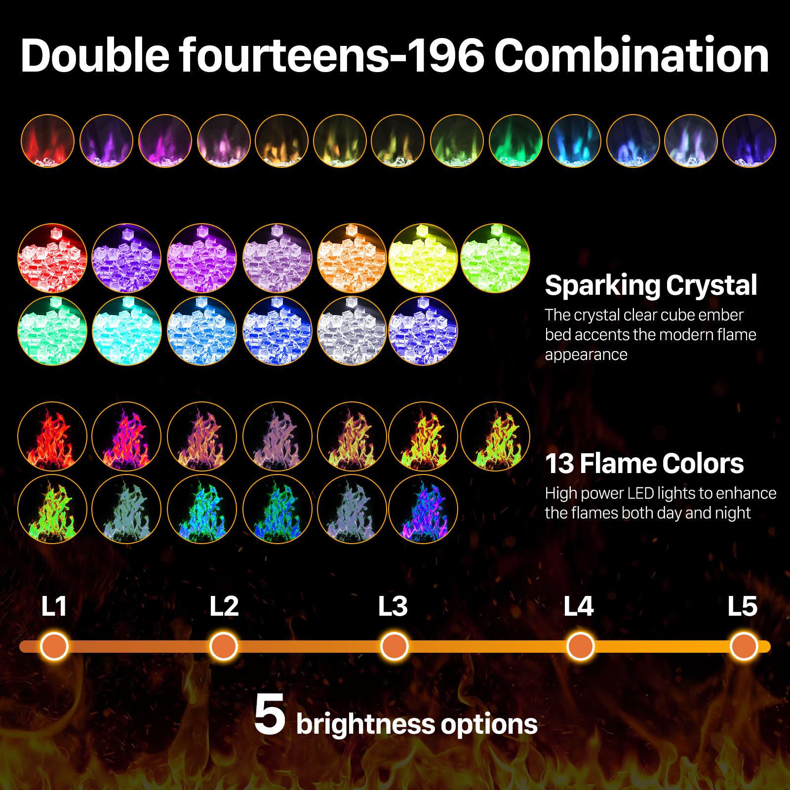 Electric Fireplace Heater with Remote, 1500W, 13‑Color LED Flame, 36-60‑Inch, view 8
