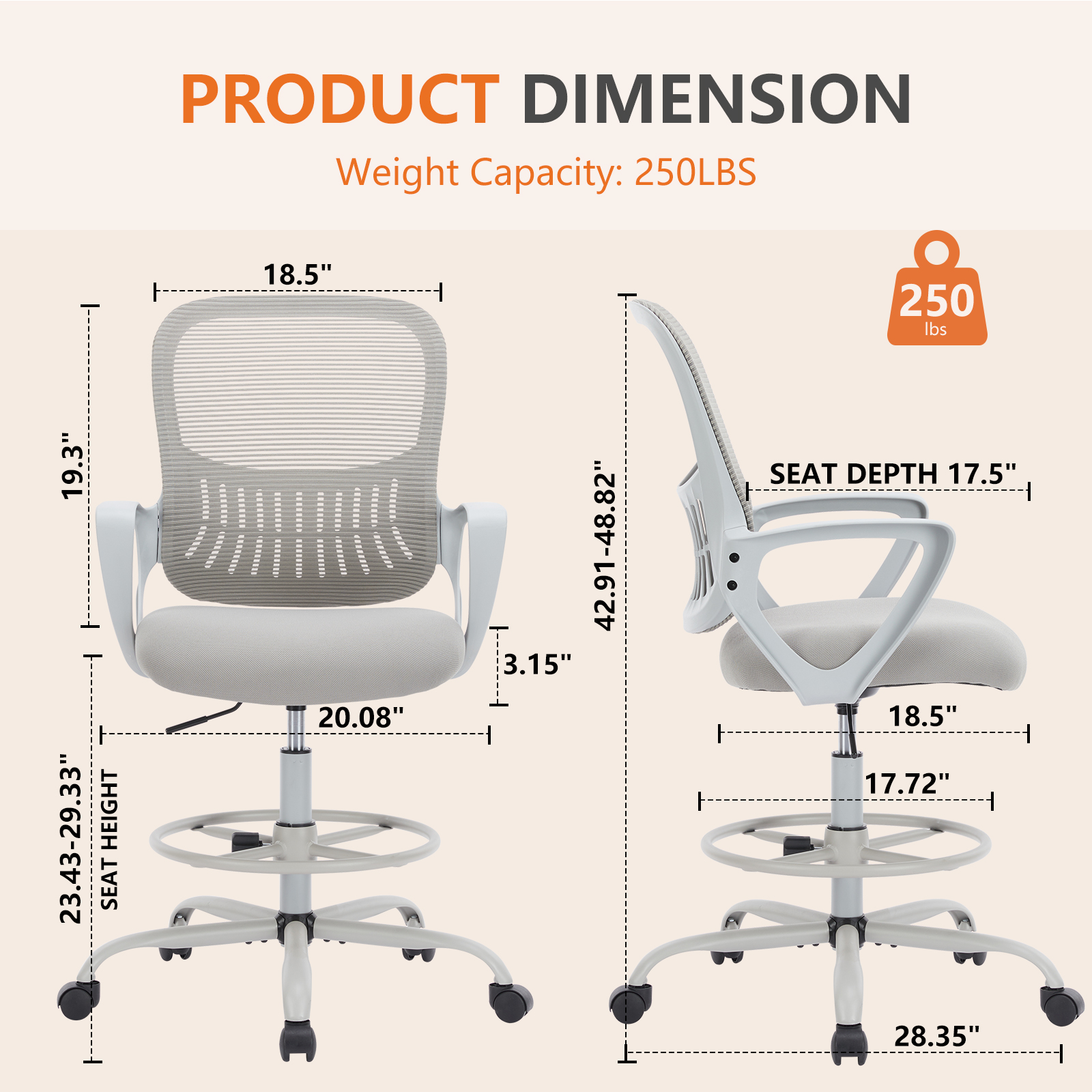 High Back Office Chair – Fixed or Adjustable Armrests/Handrail, view 6
