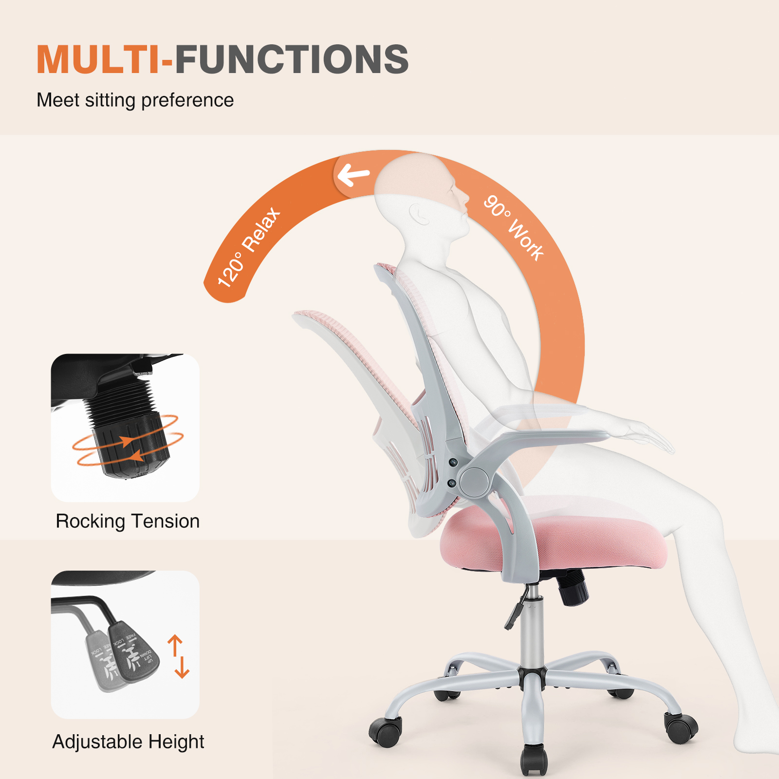 Adjustable Drafting Chair with Footrest Ring – Height‑Adjustable, 120° Tilt, 275 lb Capacity, view 3