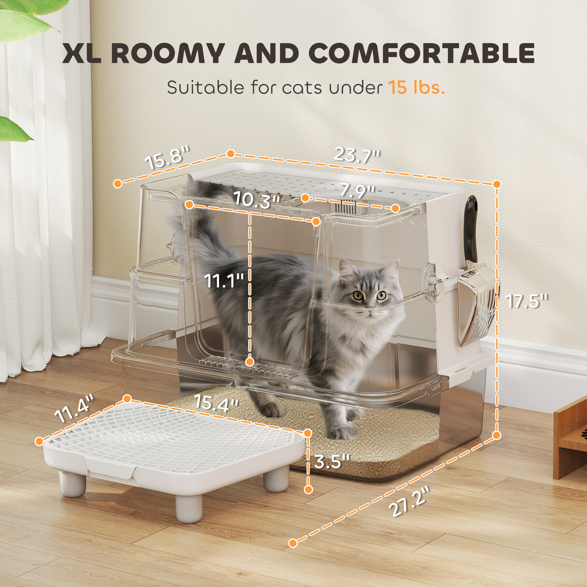 XL Stainless Steel Litter Box – 100° Flip Top, Dual Entry, Odor‑Lock