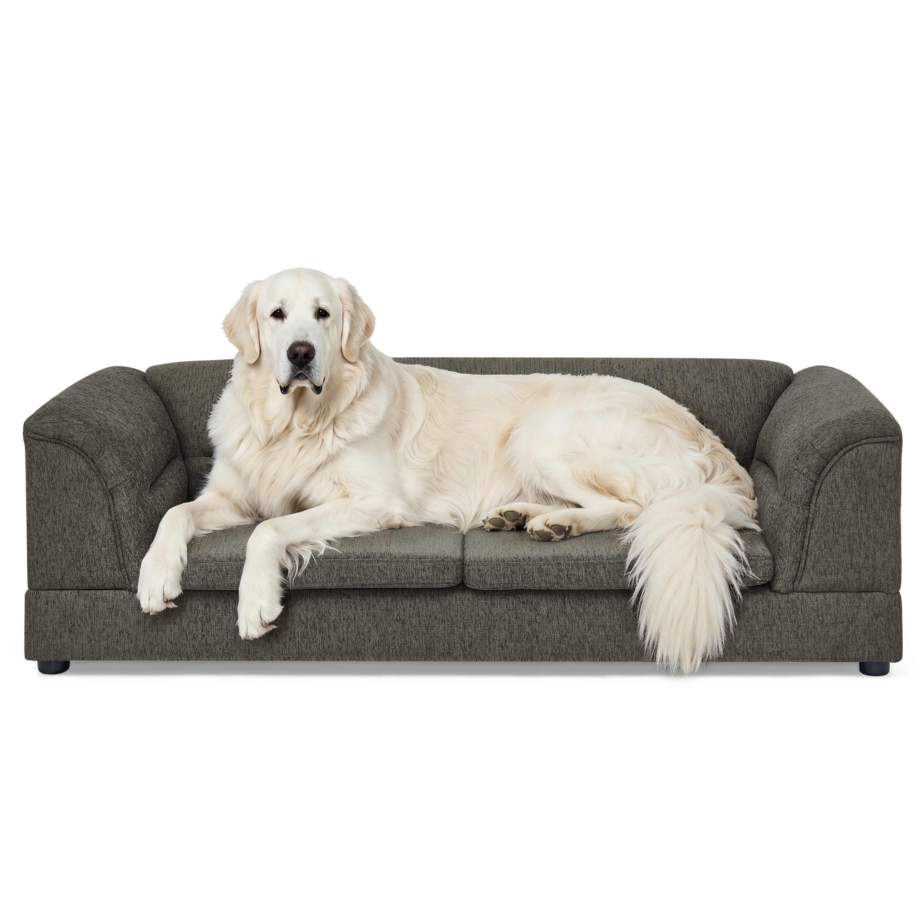 Dark Gray Oversized Pet Sofa with Raised Frame – 130 lb Capacity, Linen‑Look Fabric, view 2