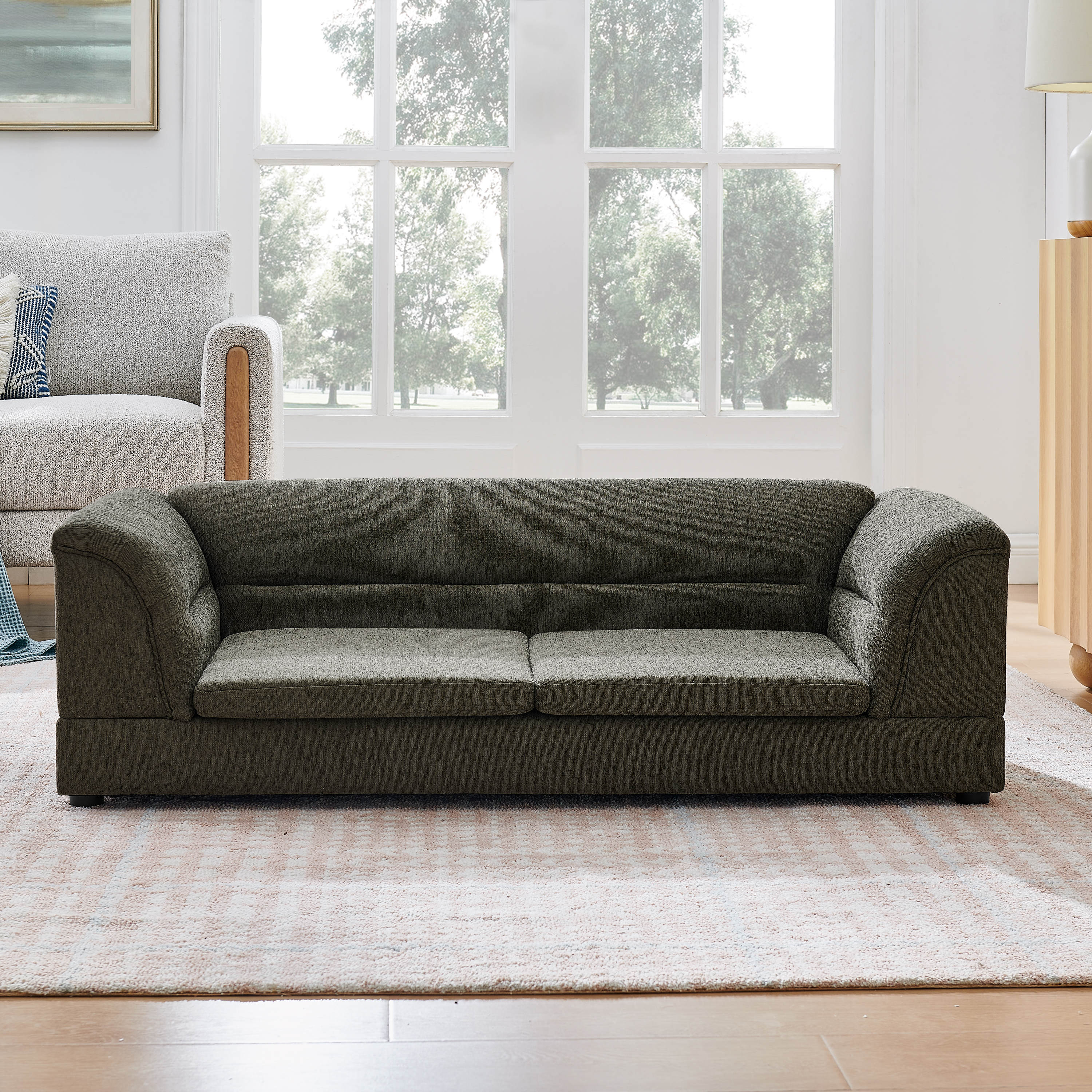 Dark Gray Oversized Pet Sofa with Raised Frame – 130 lb Capacity, Linen‑Look Fabric, view 4