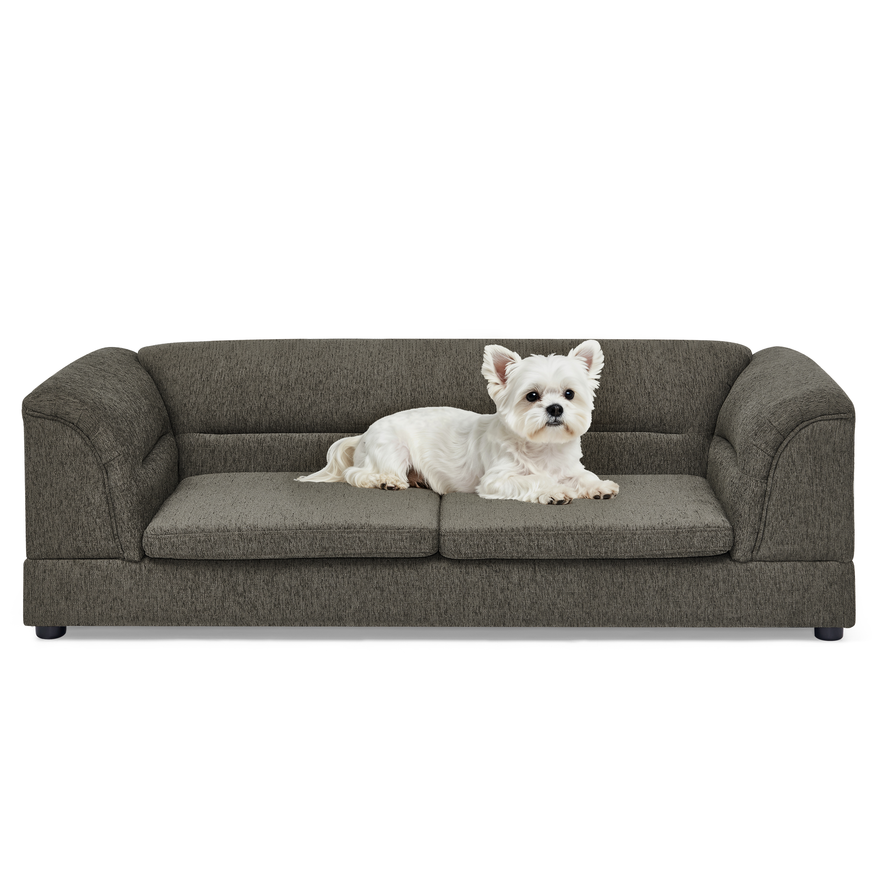 Dark Gray Oversized Pet Sofa with Raised Frame – 130 lb Capacity, Linen‑Look Fabric
