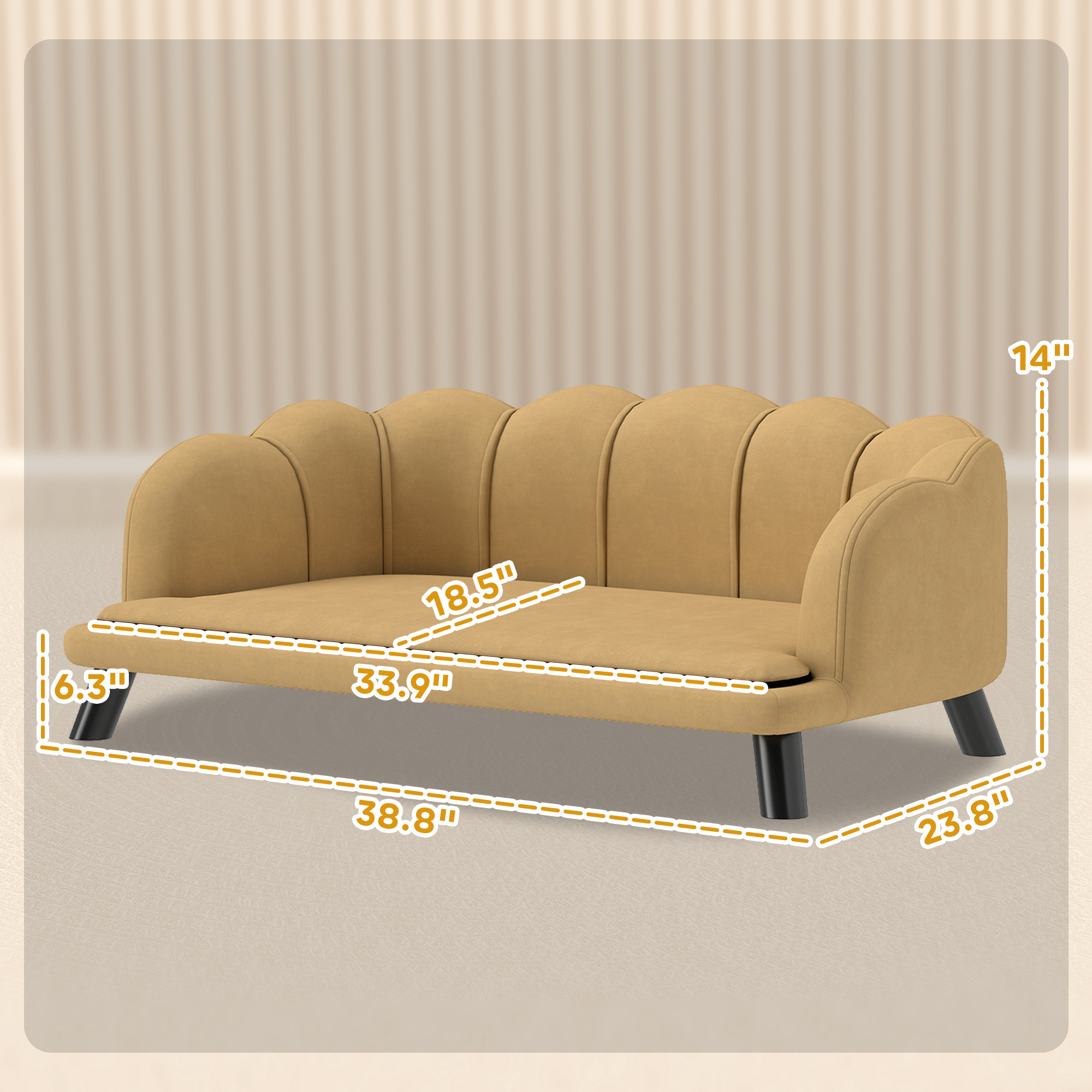 Velvet Pet Sofa – Coffee Finish, Pearl Back, Birch Wood Legs, 55 lb Capacity, view 4