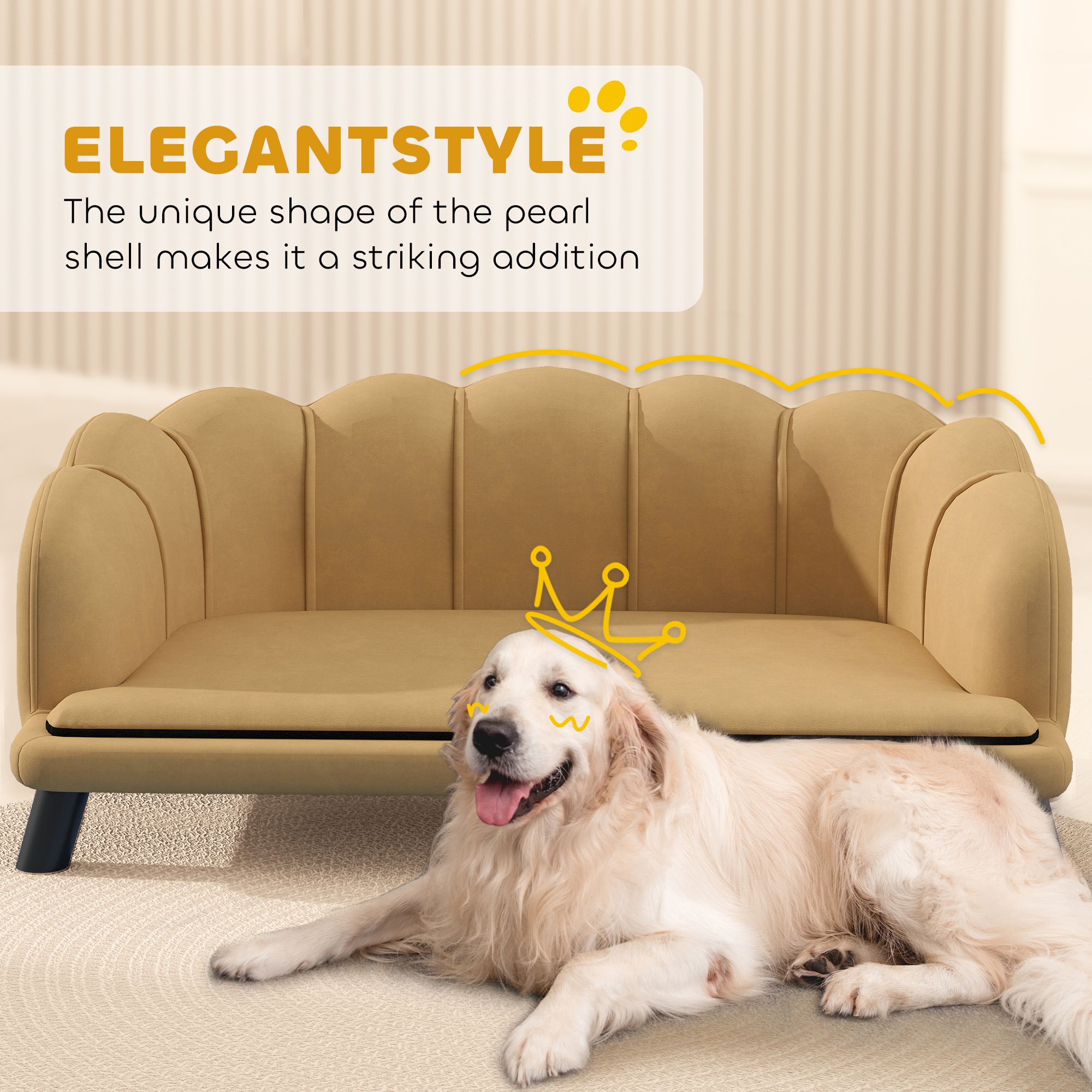 Velvet Pet Sofa – Coffee Finish, Pearl Back, Birch Wood Legs, 55 lb Capacity, view 7