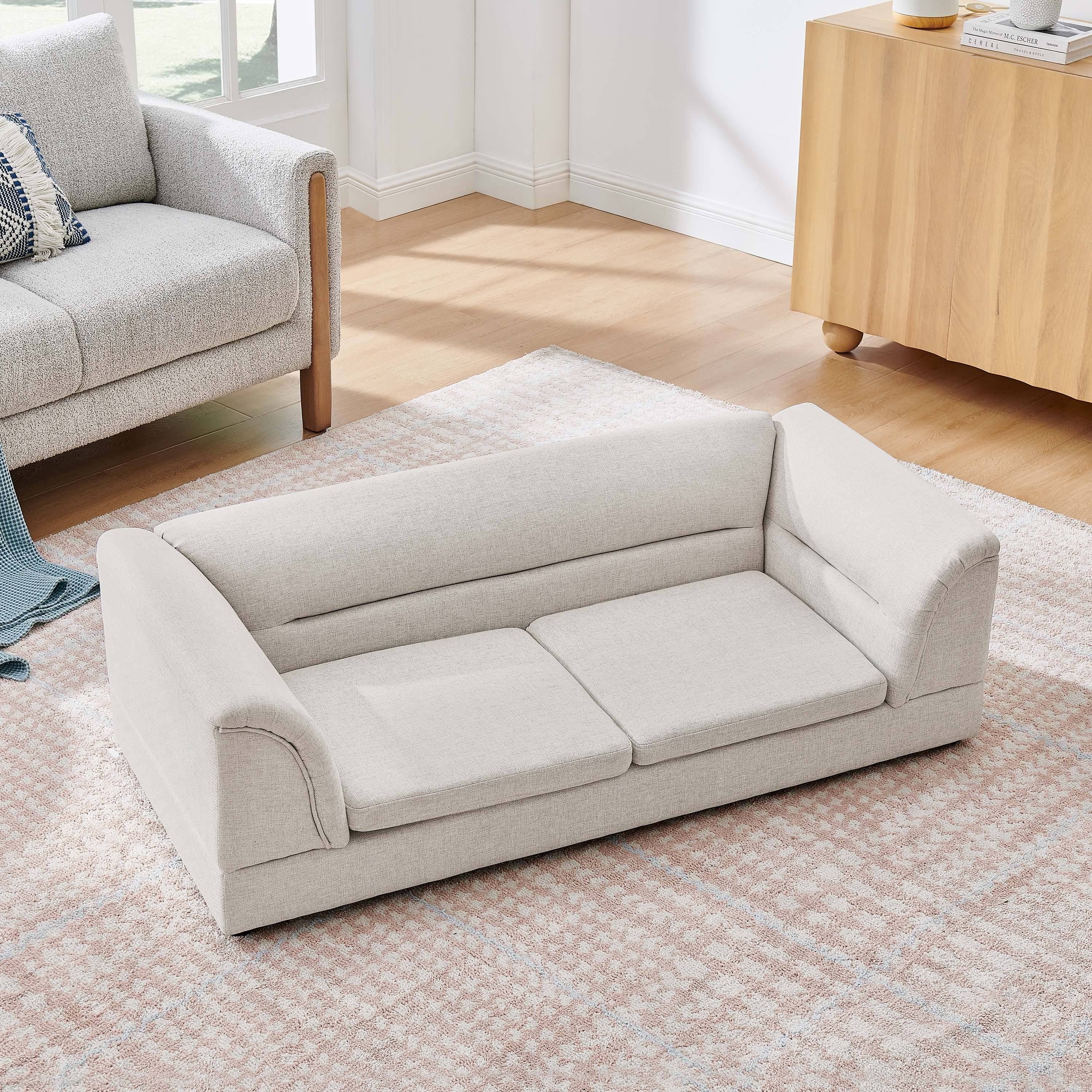Oversized Raised Pet Sofa – Linen‑Look Curved Armrest Dog Couch – Beige, view 4