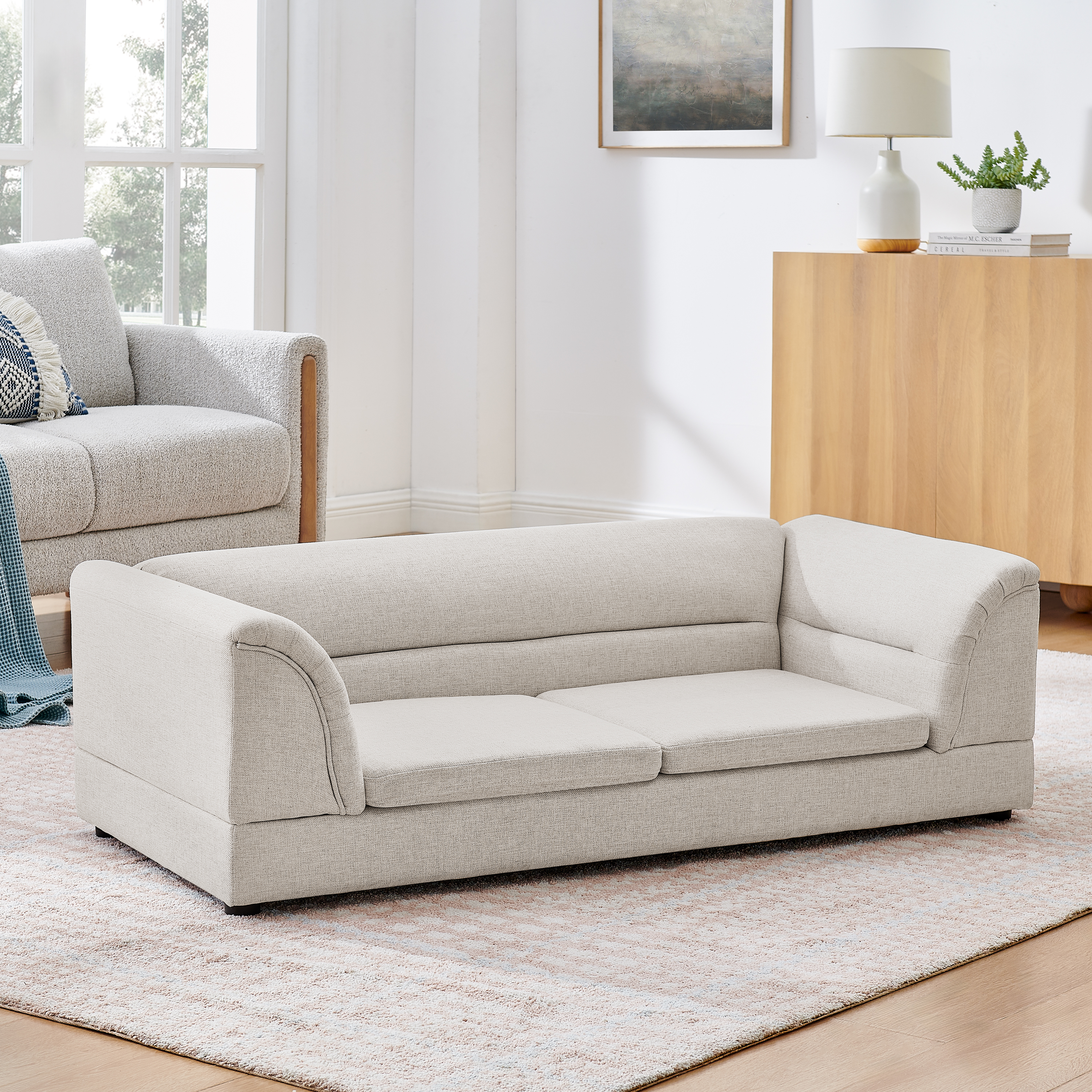 Oversized Raised Pet Sofa – Linen‑Look Curved Armrest Dog Couch – Beige, view 5