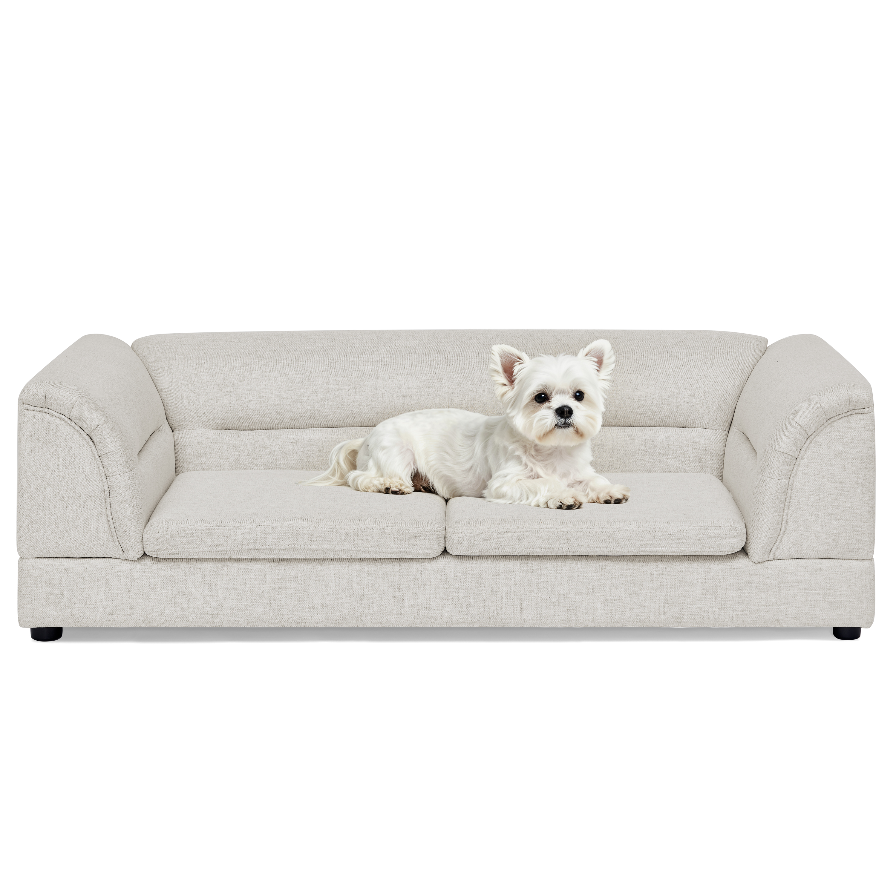 Oversized Raised Pet Sofa – Linen‑Look Curved Armrest Dog Couch – Beige, view 7