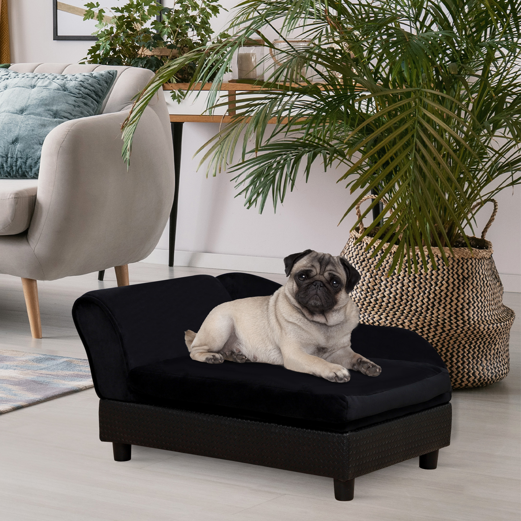 Black Pet Sofa Bed with Hidden 23L Storage – Plush Foam Cushion for Cats & Small Dogs