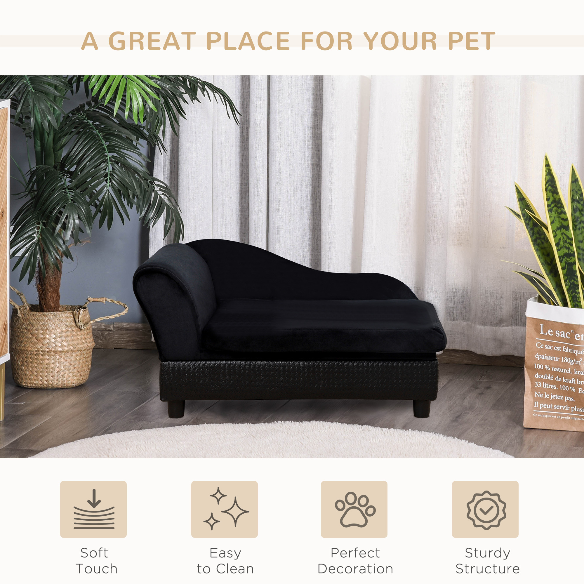 Black Pet Sofa Bed with Hidden 23L Storage – Plush Foam Cushion for Cats & Small Dogs, view 4