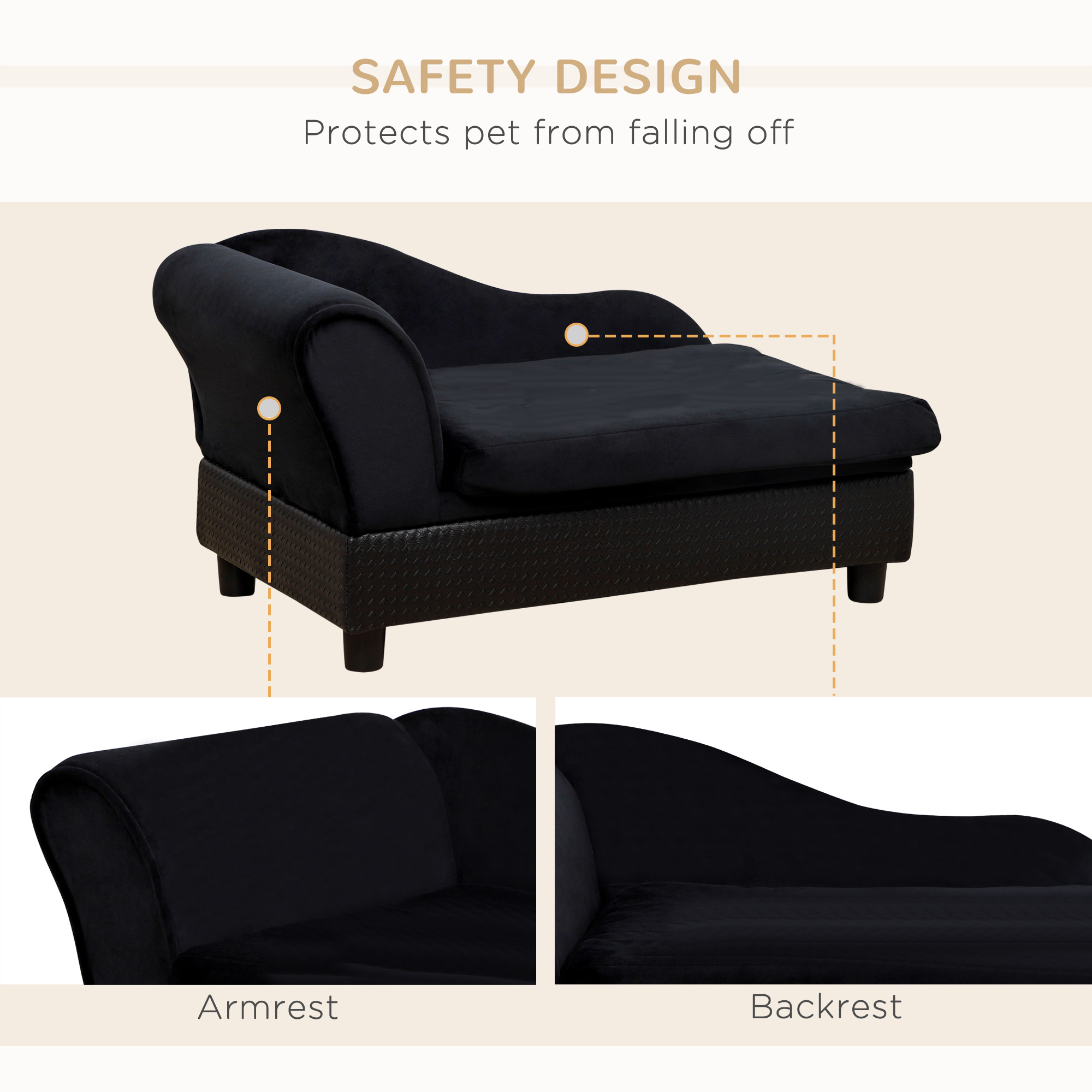 Black Pet Sofa Bed with Hidden 23L Storage – Plush Foam Cushion for Cats & Small Dogs, view 5