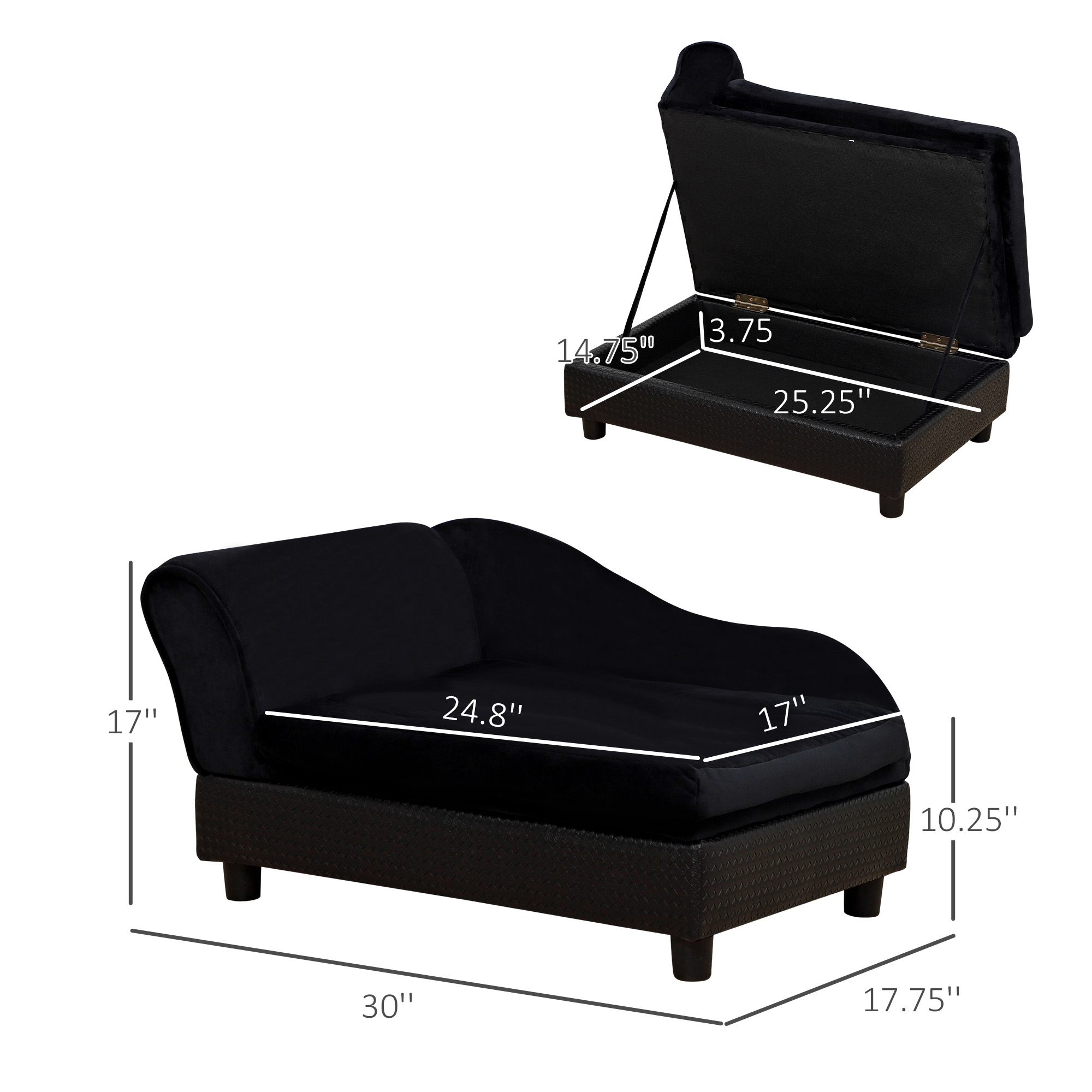 Black Pet Sofa Bed with Hidden 23L Storage – Plush Foam Cushion for Cats & Small Dogs, view 7