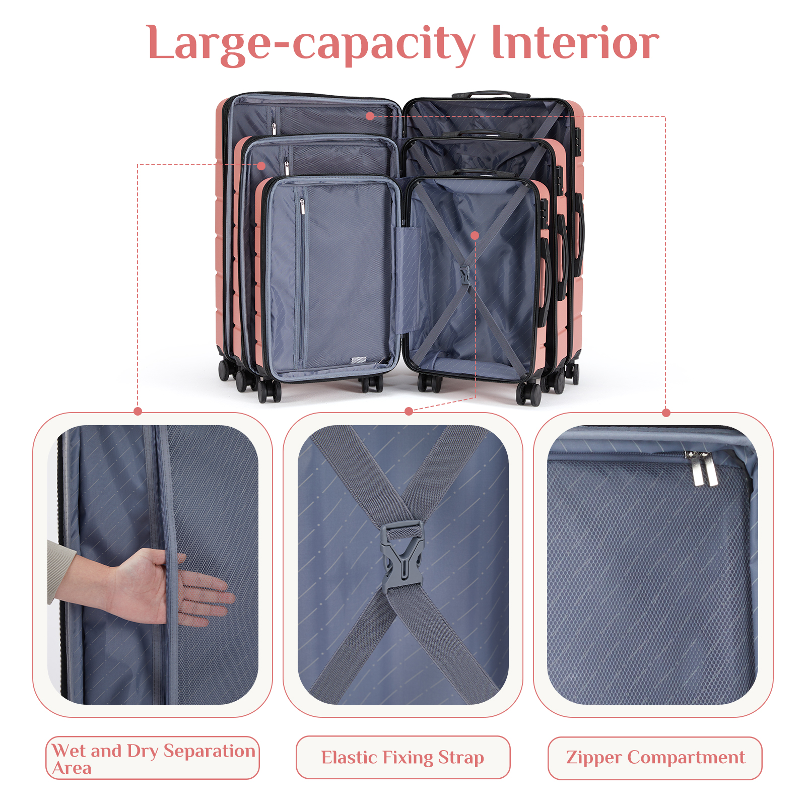 Hardside Spinner Luggage Set — 20", 24" & 28" in Pink or White, view 4