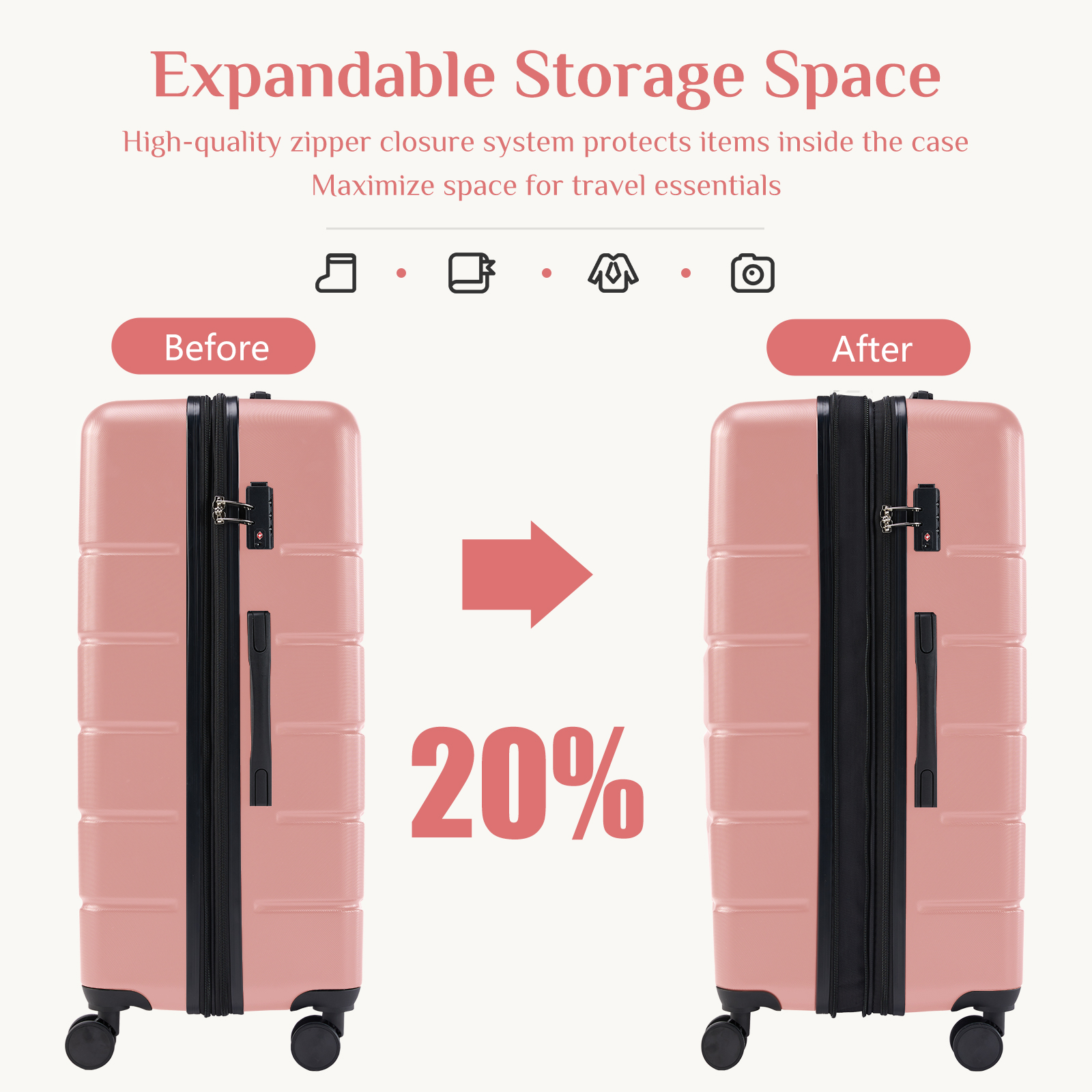 Hardside Spinner Luggage Set — 20", 24" & 28" in Pink or White, view 5