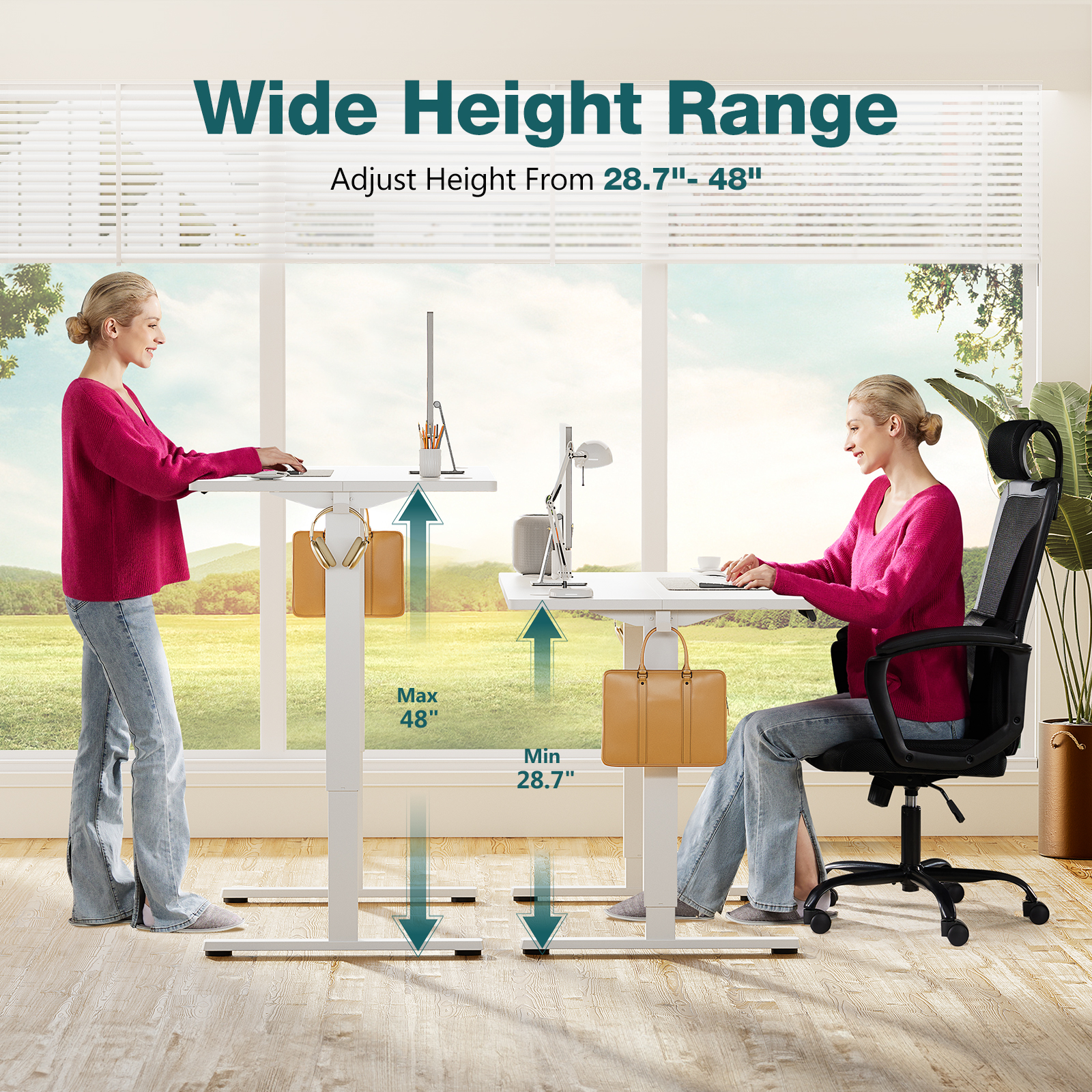 Adjustable Standing Desk – 40‑63" Length, White/Black/Brown Finish, view 4