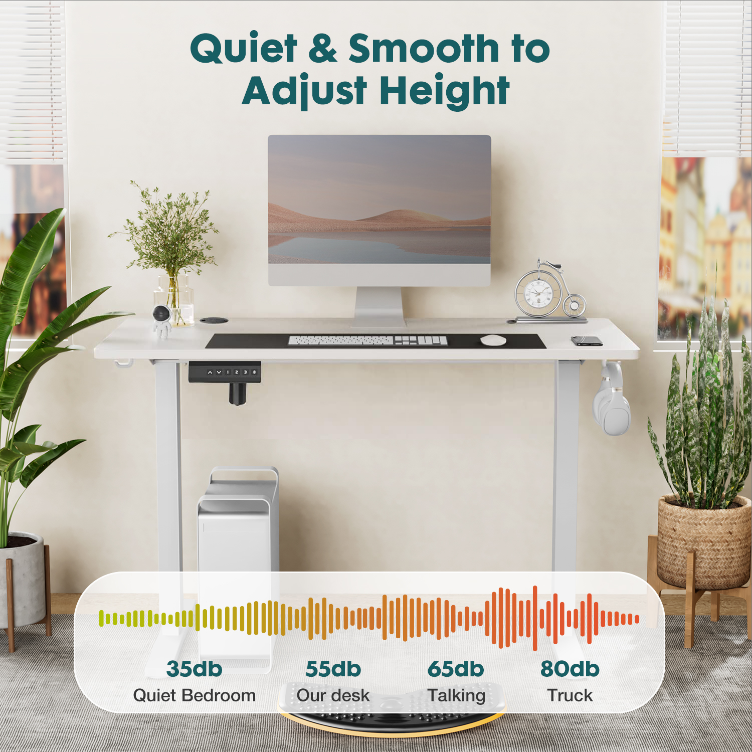 Adjustable Standing Desk – 40‑63" Length, White/Black/Brown Finish, view 5