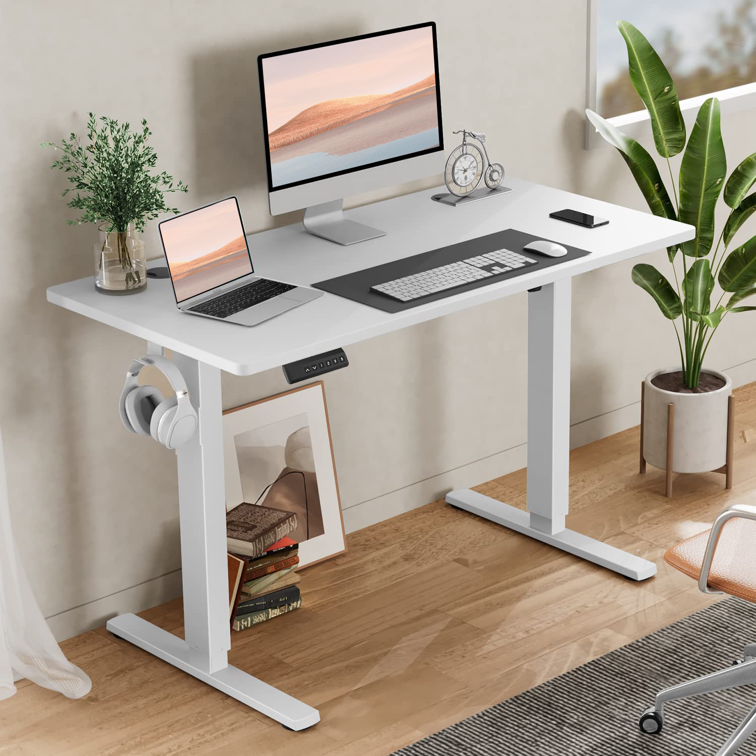 Adjustable Standing Desk – 40‑63" Length, White/Black/Brown Finish, view 6
