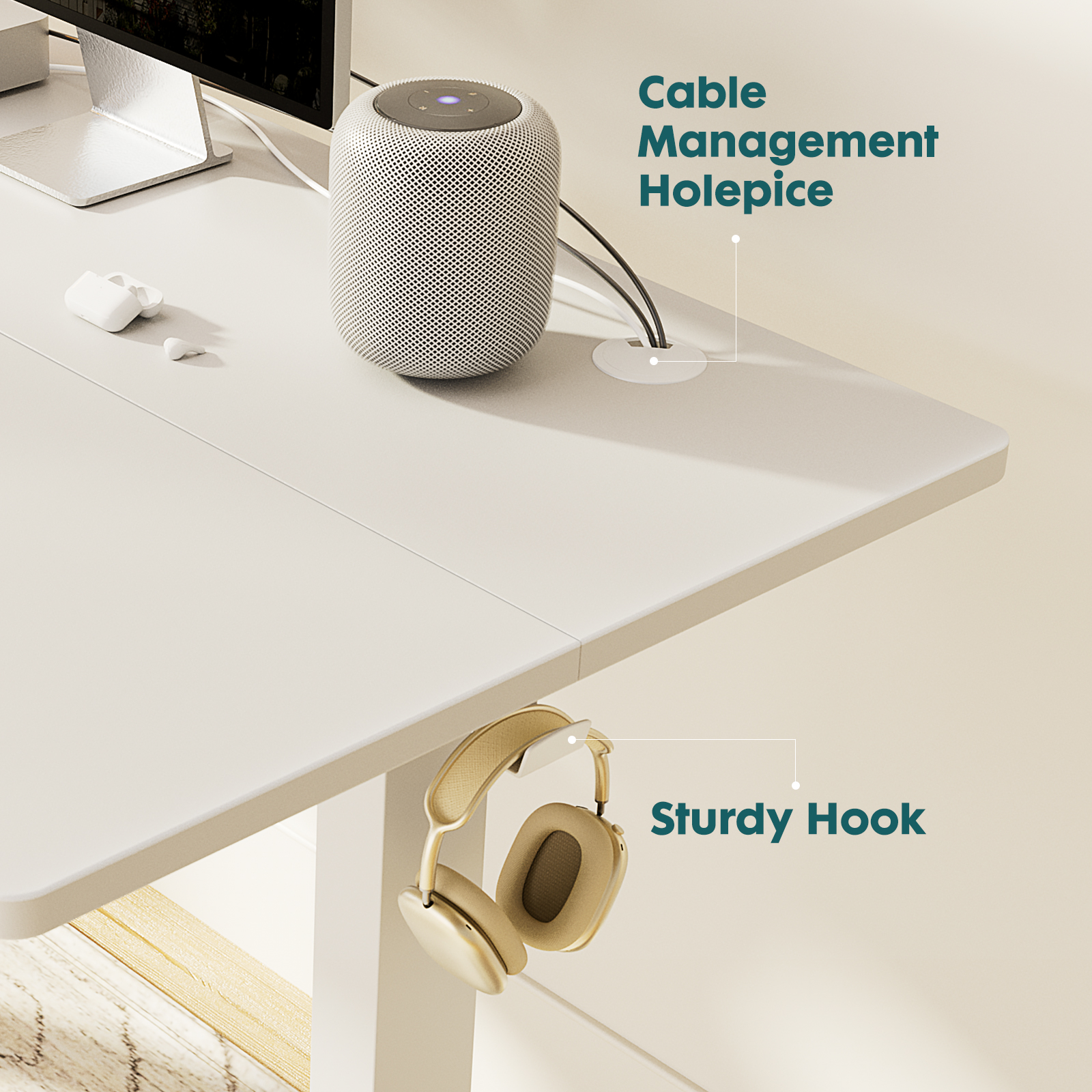 Adjustable Standing Desk – 40‑63" Length, White/Black/Brown Finish, view 7