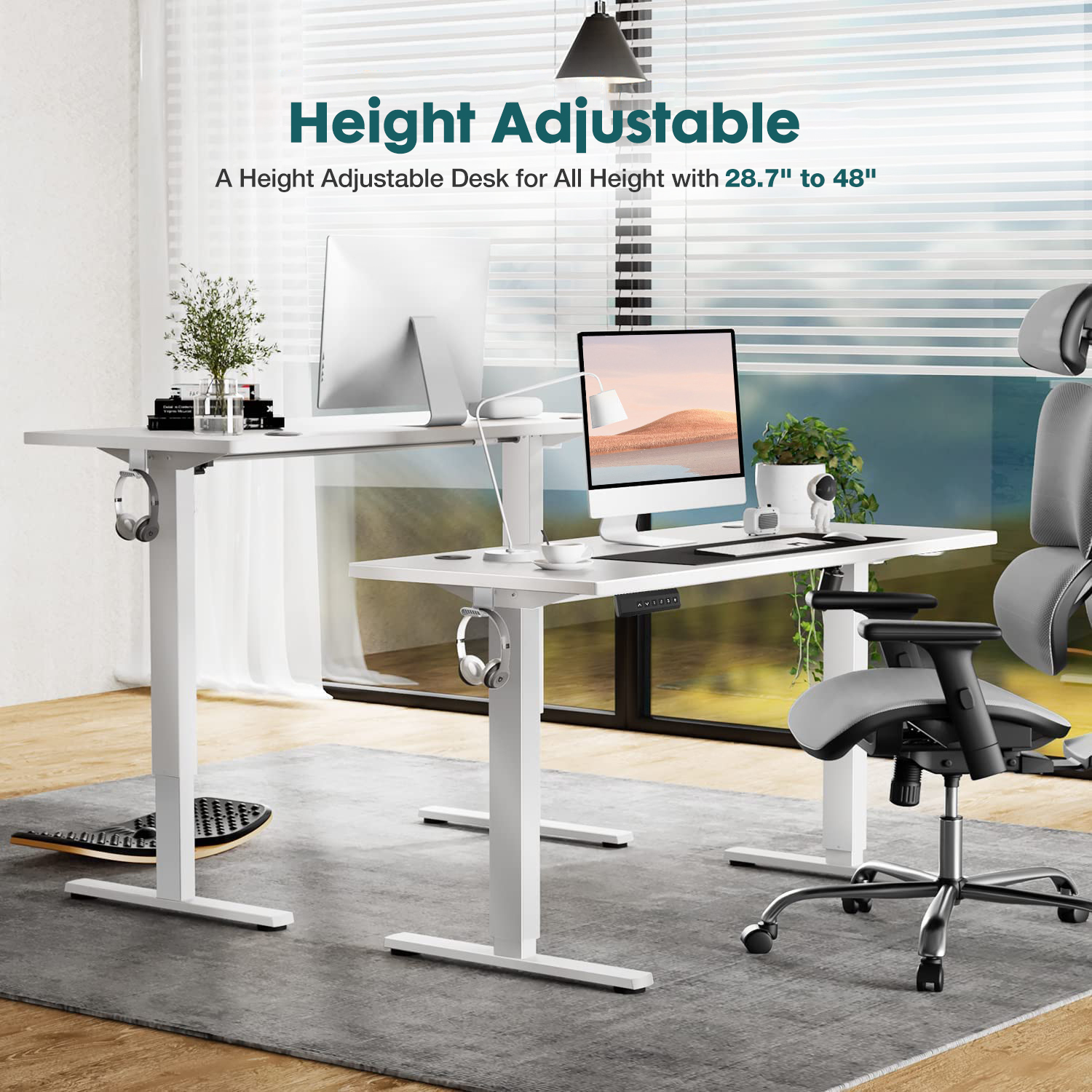 Adjustable Standing Desk – 40‑63" Length, White/Black/Brown Finish, view 3