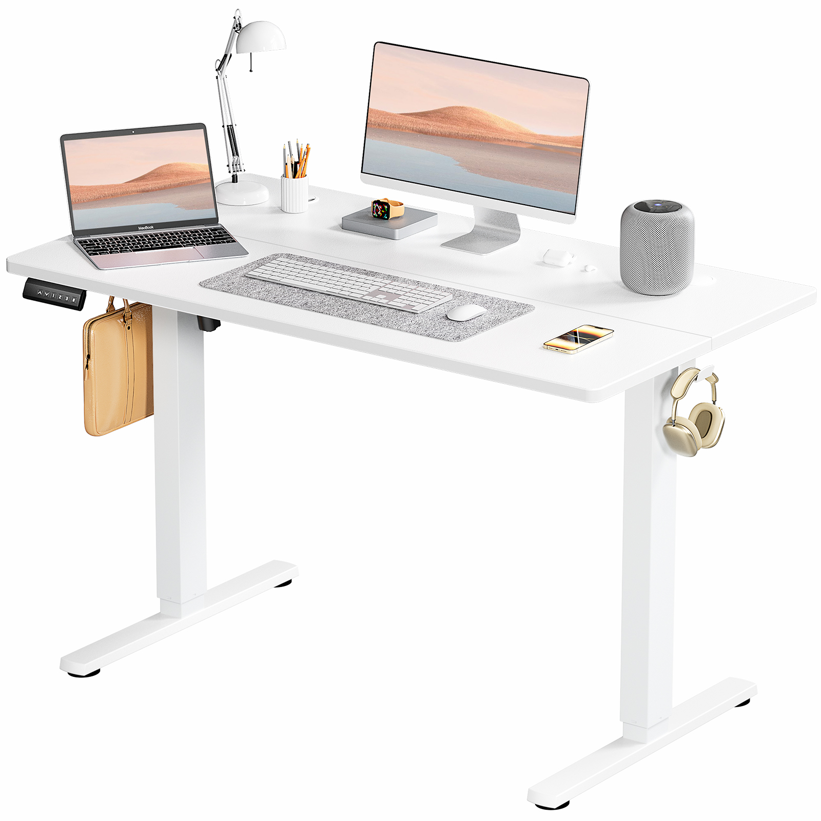 Adjustable Standing Desk – 40‑63" Length, White/Black/Brown Finish