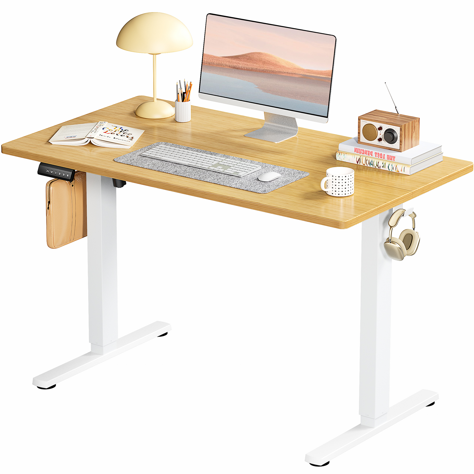 Adjustable Standing Desk – 40‑63" Length, White/Black/Brown Finish, view 2