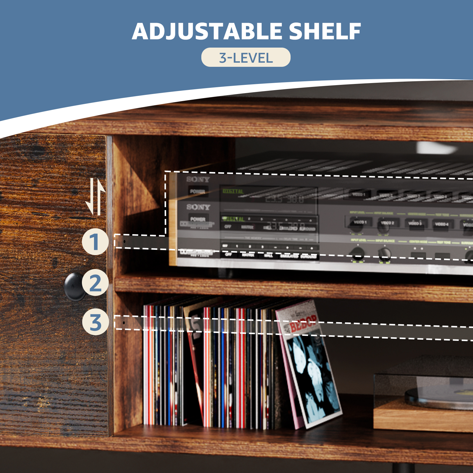 Panel TV Stand – Adjustable Shelves, Soft‑Close Cabinets, Fits 55‑60″ TVs, view 3