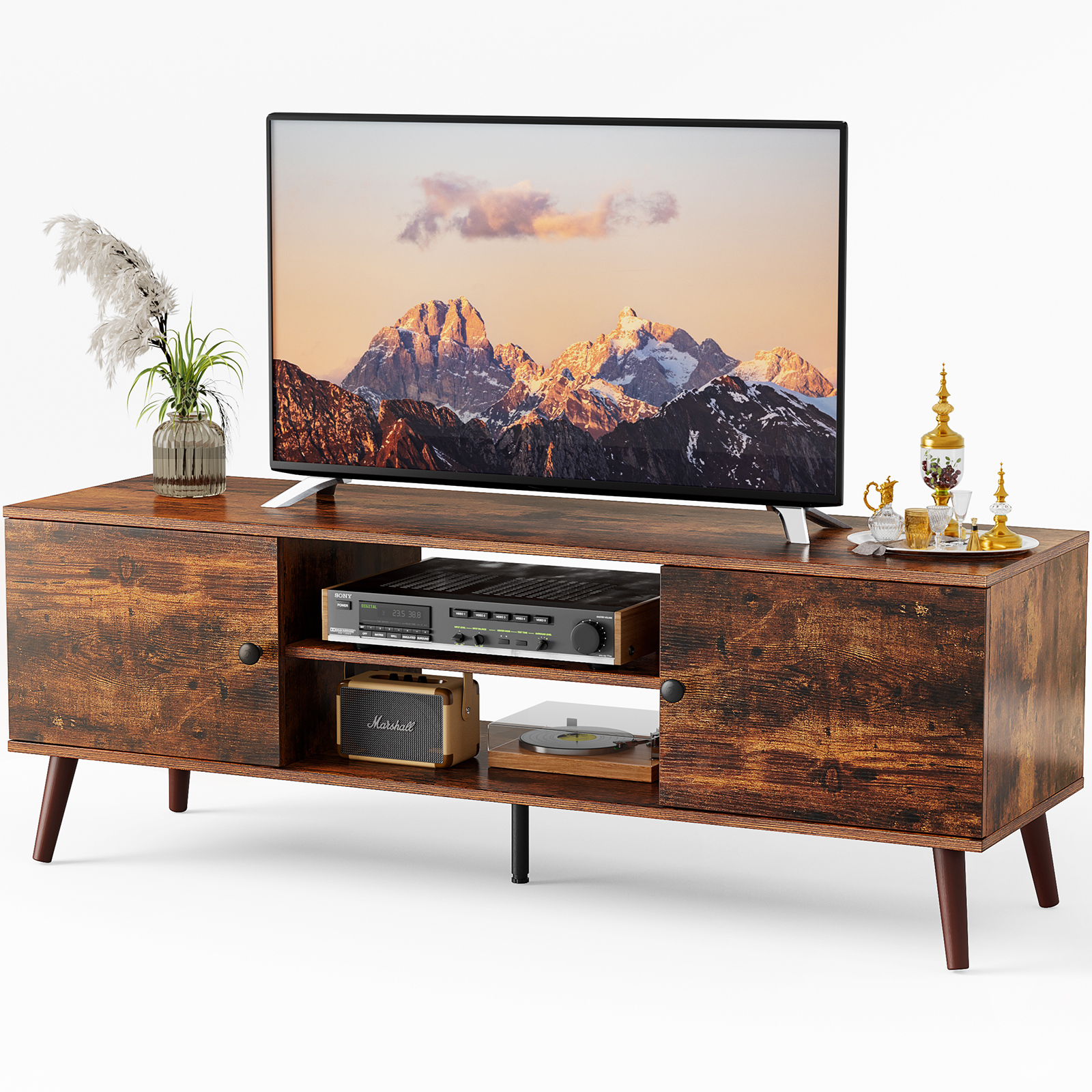 Panel TV Stand – Adjustable Shelves, Soft‑Close Cabinets, Fits 55‑60″ TVs