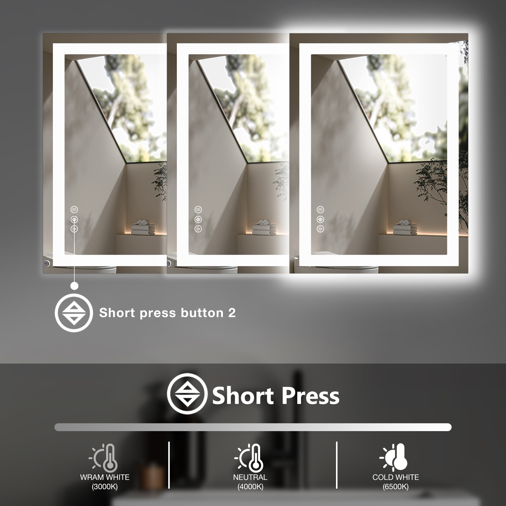 Dimmable LED Bathroom Mirror — Front-Lit, Backlit, Anti-Fog, view 5
