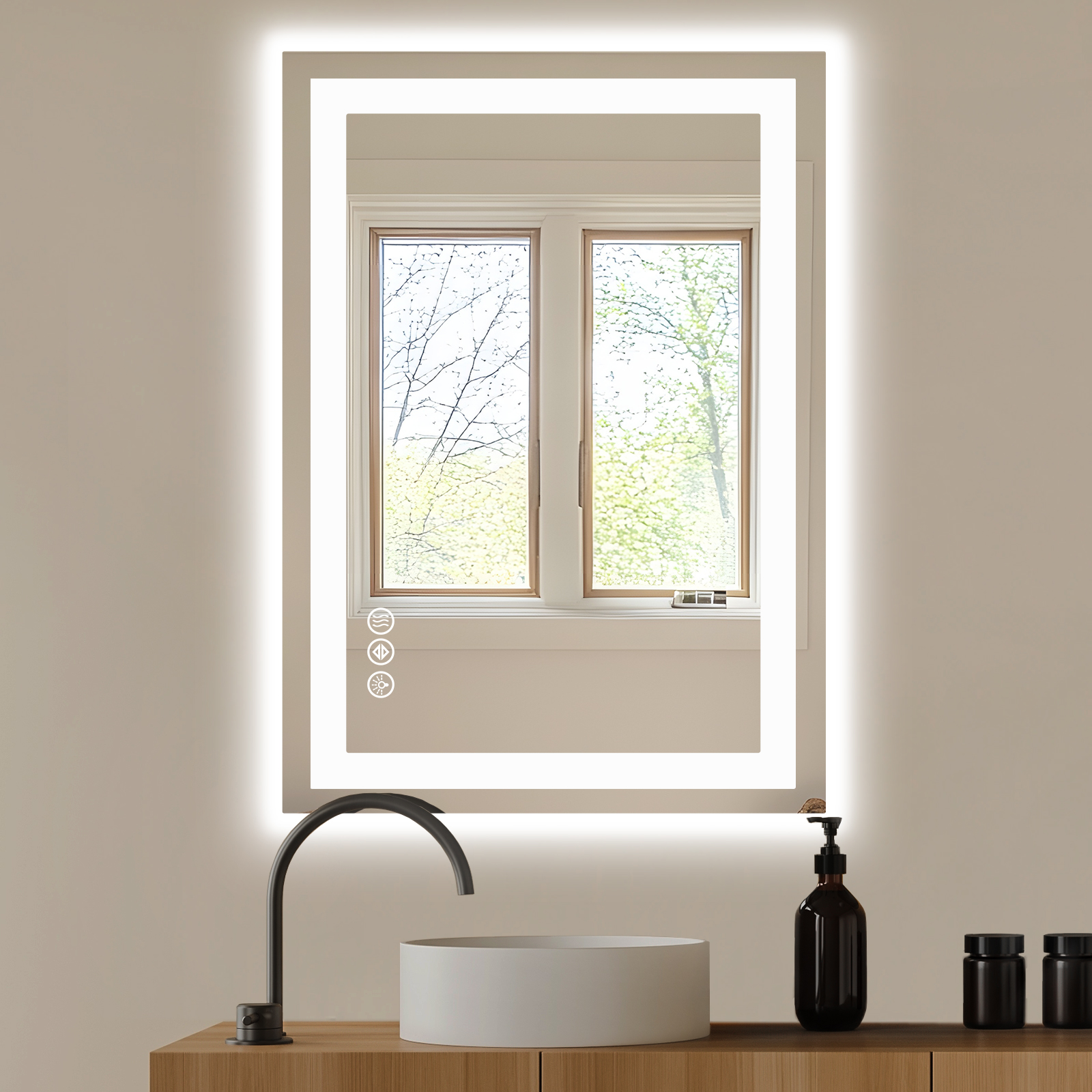 Dimmable LED Bathroom Mirror — Front-Lit, Backlit, Anti-Fog, view 7