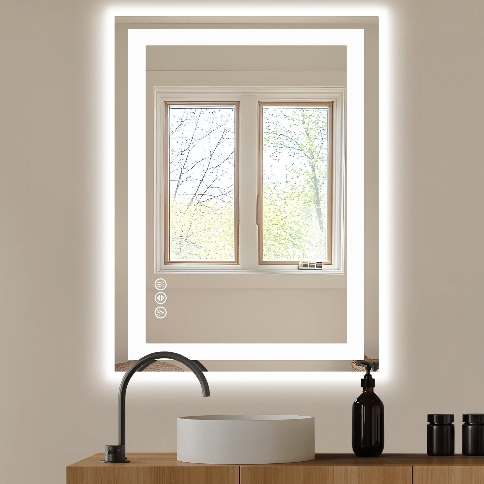 Dimmable LED Bathroom Mirror — Front-Lit, Backlit, Anti-Fog, view 8