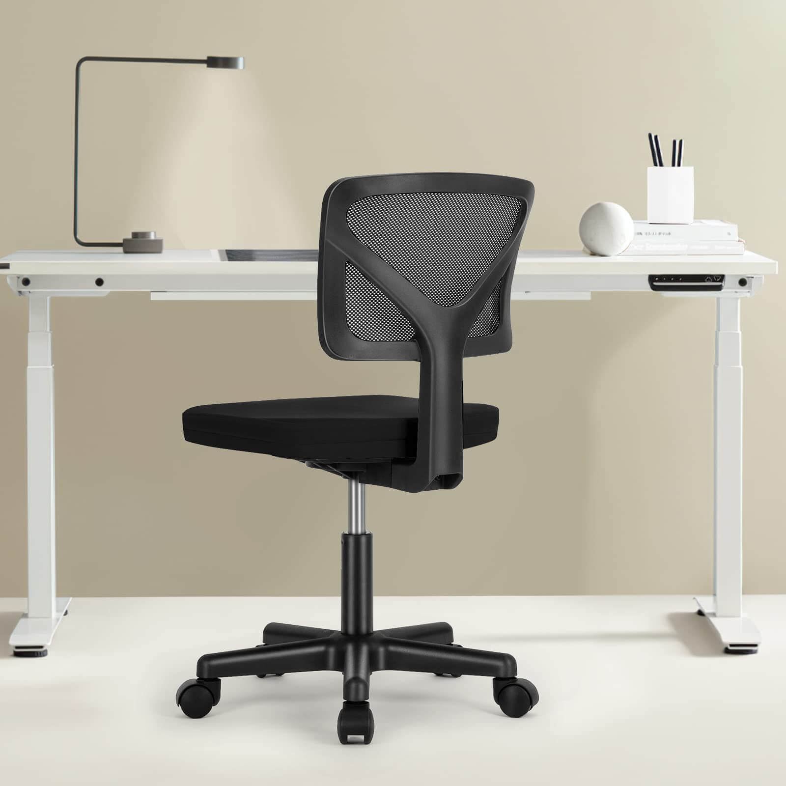 Compact Armless Mesh Office Chair – BIFMA‑Tested Base, Silent Casters, view 2