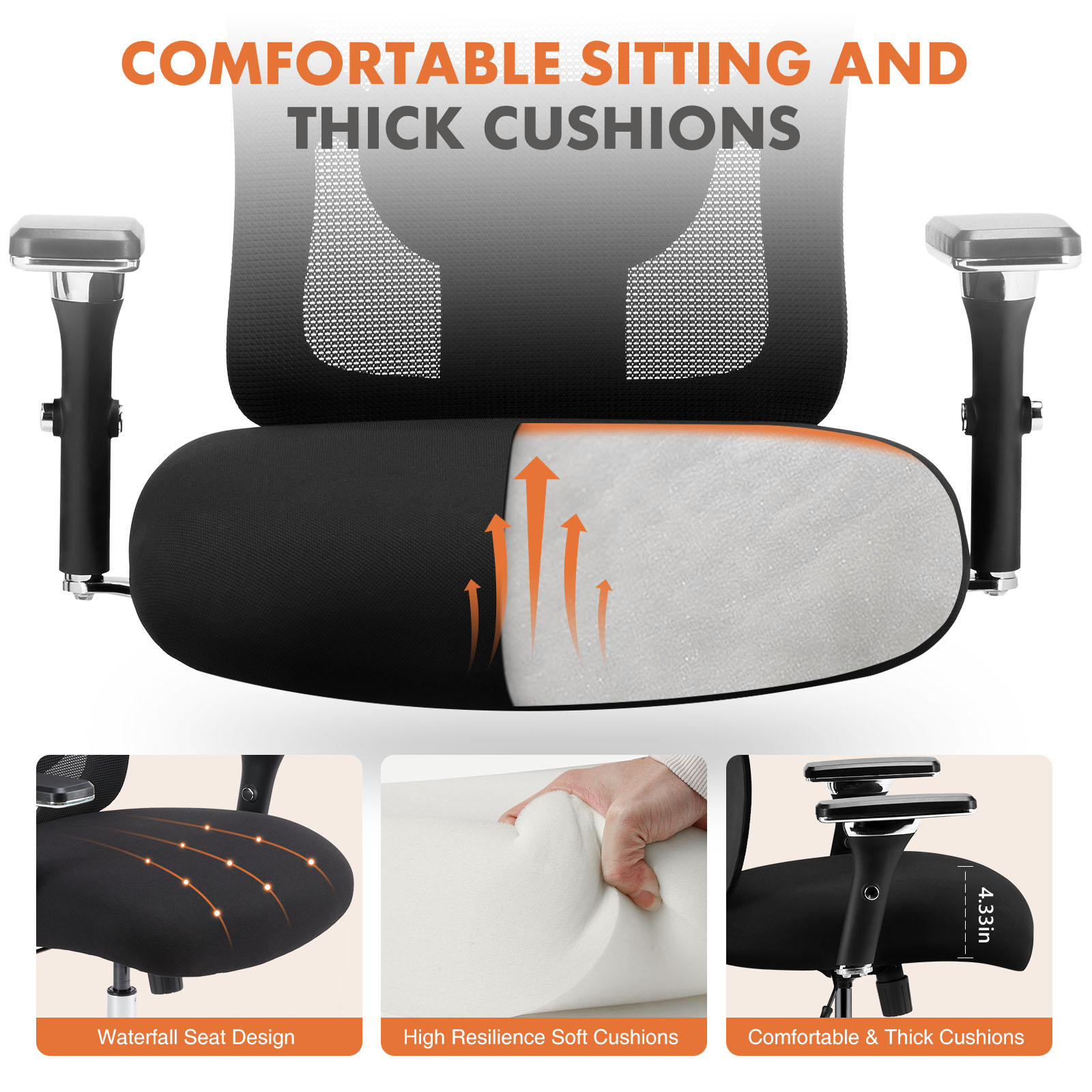 Big And Tall Office Chair – 500 lb Capacity, Wide Mesh Seat, 4‑D Adjustable Arms, view 6