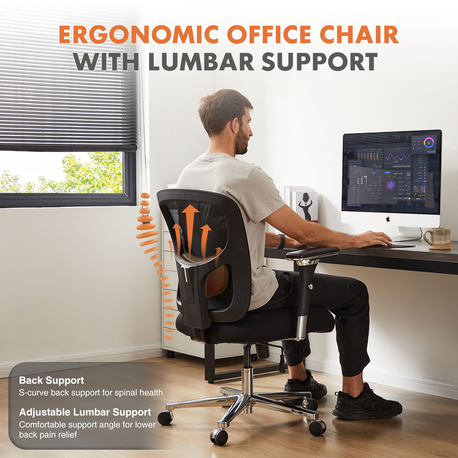 Big And Tall Office Chair – 500 lb Capacity, Wide Mesh Seat, 4‑D Adjustable Arms, view 2