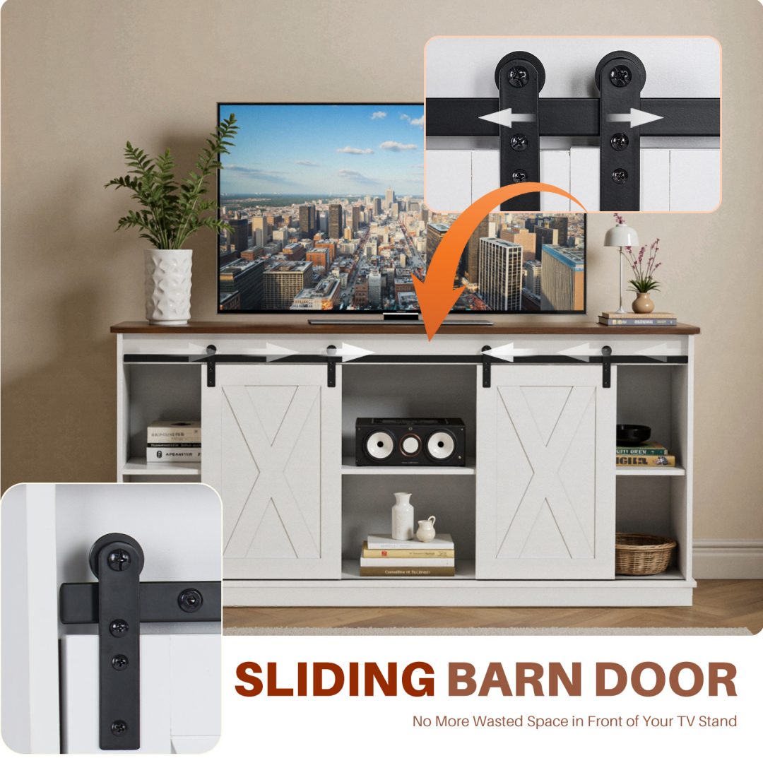 65‑Inch Wooden TV Cabinet – Quiet Sliding Doors, 300 lb Capacity, Adjustable Shelves, view 3