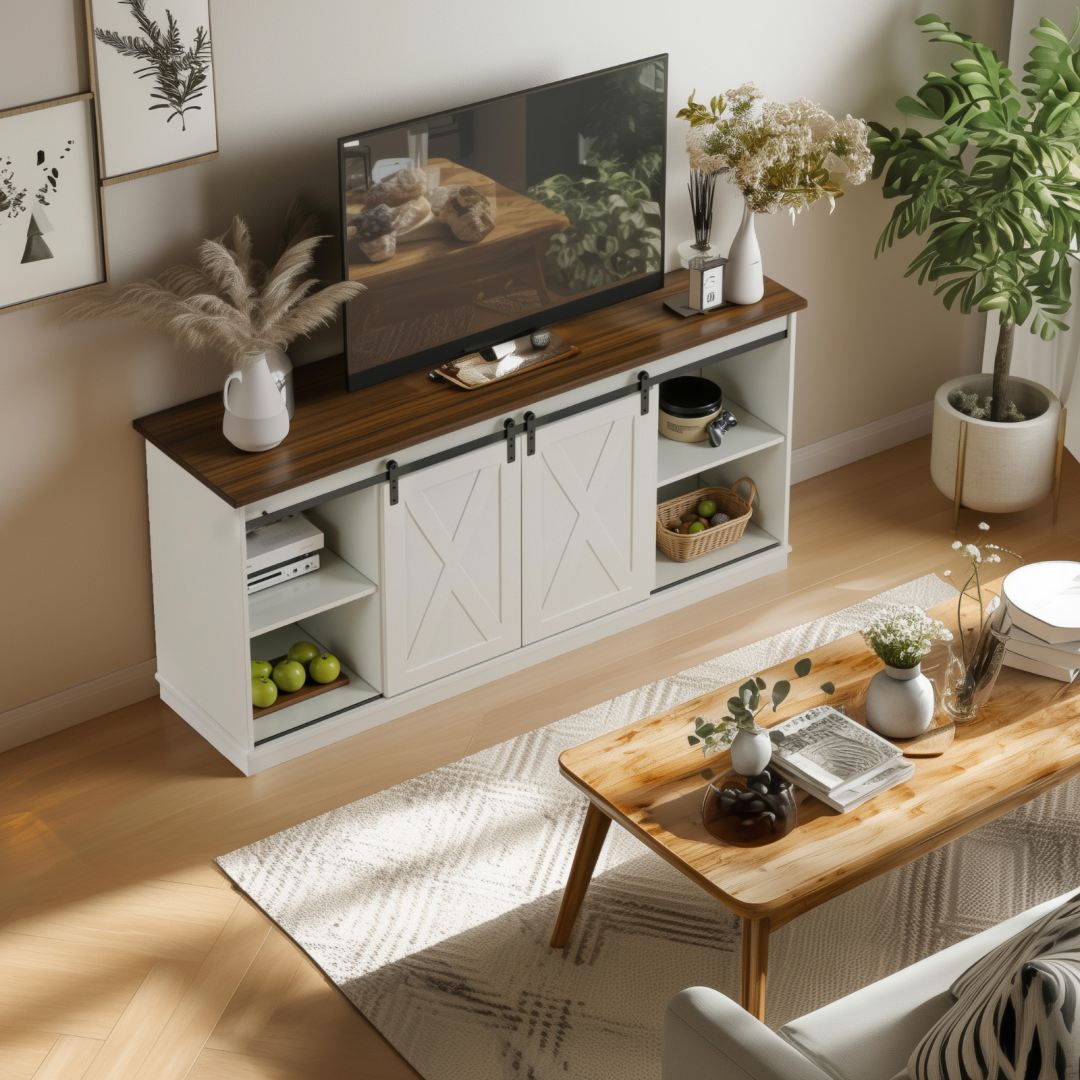 65‑Inch Wooden TV Cabinet – Quiet Sliding Doors, 300 lb Capacity, Adjustable Shelves, view 4