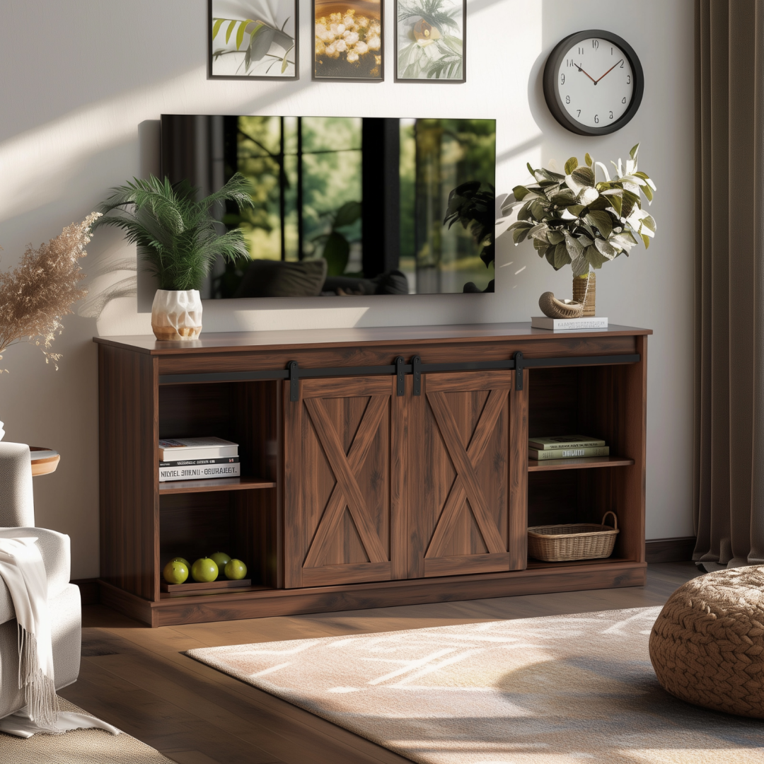 65‑Inch Wooden TV Cabinet – Quiet Sliding Doors, 300 lb Capacity, Adjustable Shelves, view 6