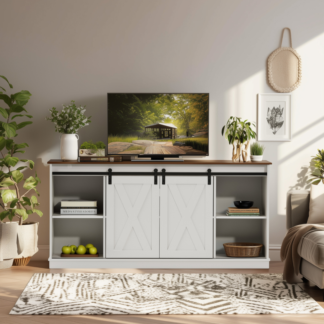 65‑Inch Wooden TV Cabinet – Quiet Sliding Doors, 300 lb Capacity, Adjustable Shelves, view 7