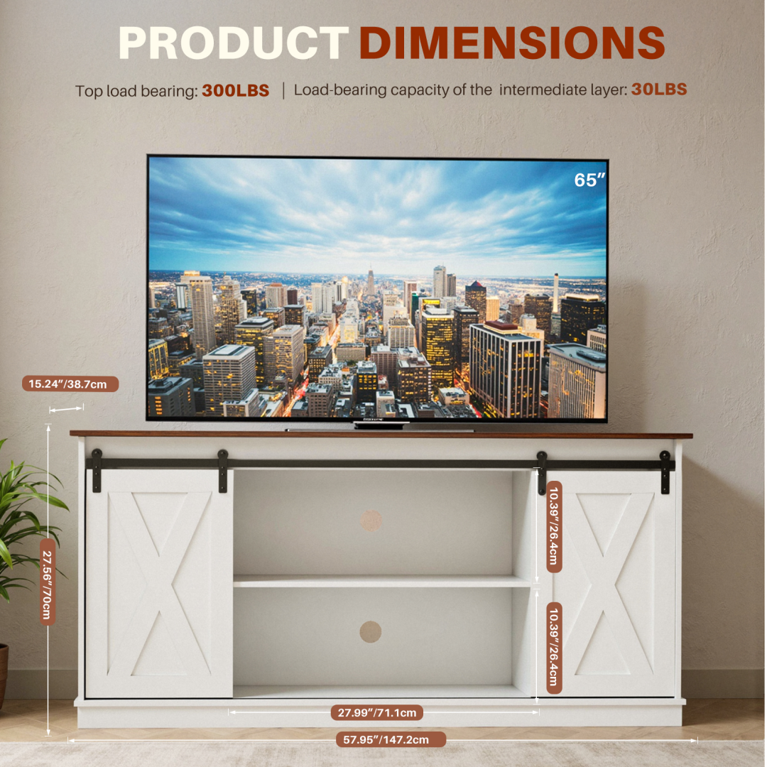 65‑Inch Wooden TV Cabinet – Quiet Sliding Doors, 300 lb Capacity, Adjustable Shelves, view 8