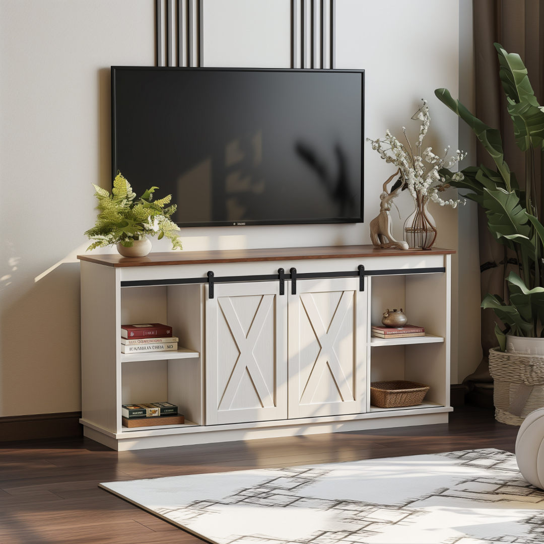 65‑Inch Wooden TV Cabinet – Quiet Sliding Doors, 300 lb Capacity, Adjustable Shelves