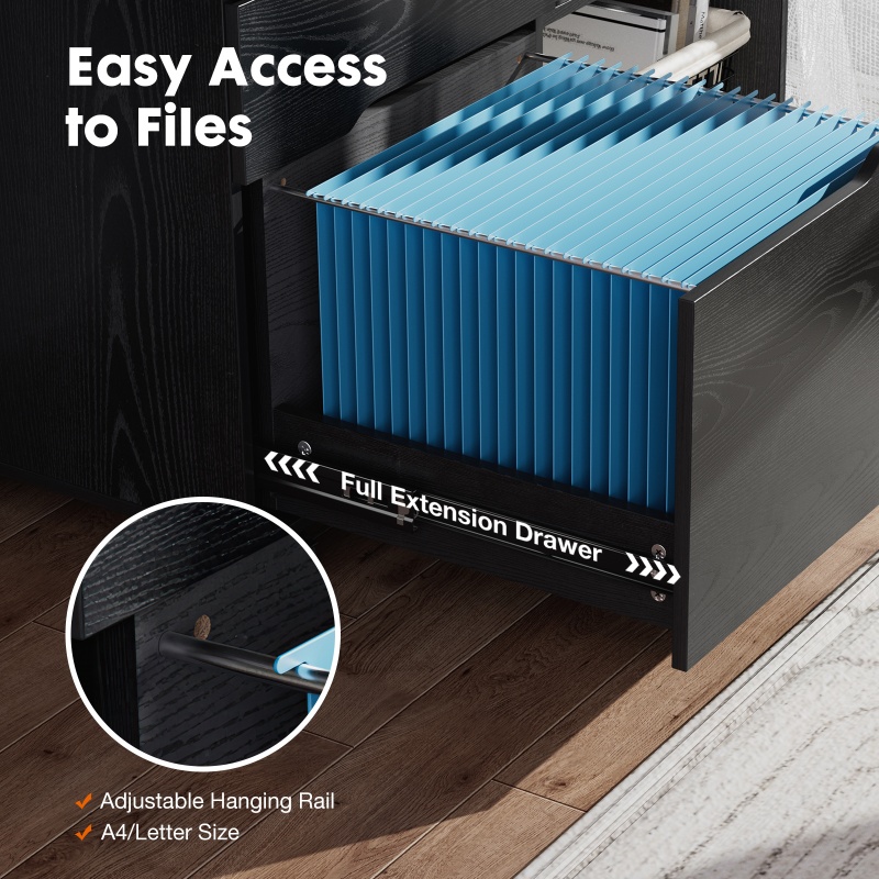 Rolling 3-Drawer Lateral File Cabinet With Printer Shelf & Cable Holes, view 7