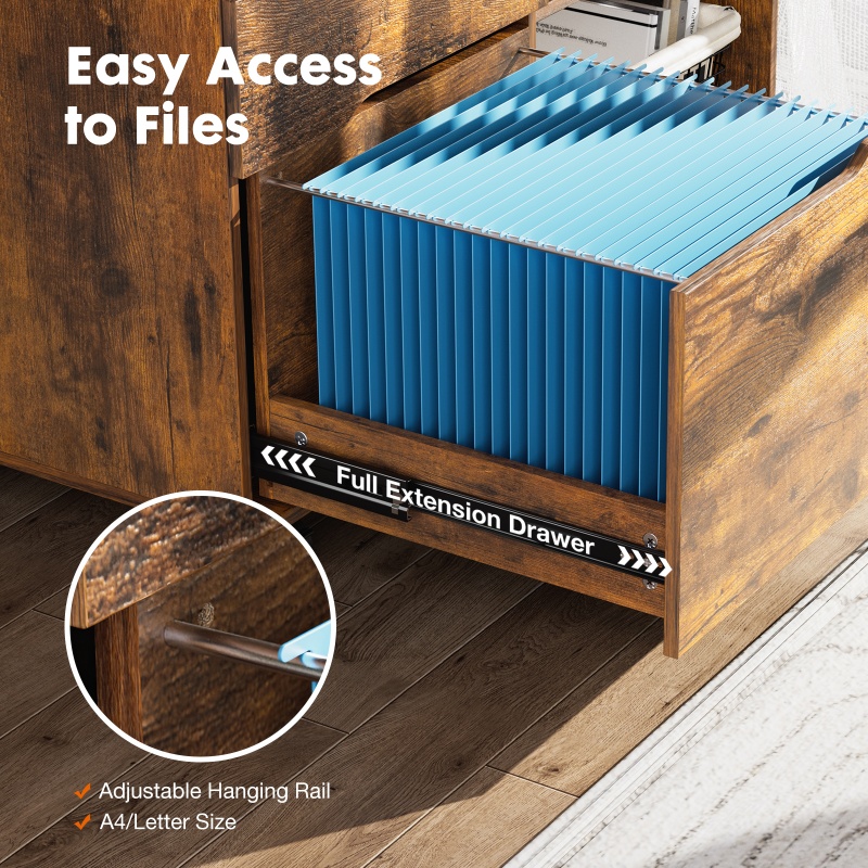 Rolling 3-Drawer Lateral File Cabinet With Printer Shelf & Cable Holes, view 8