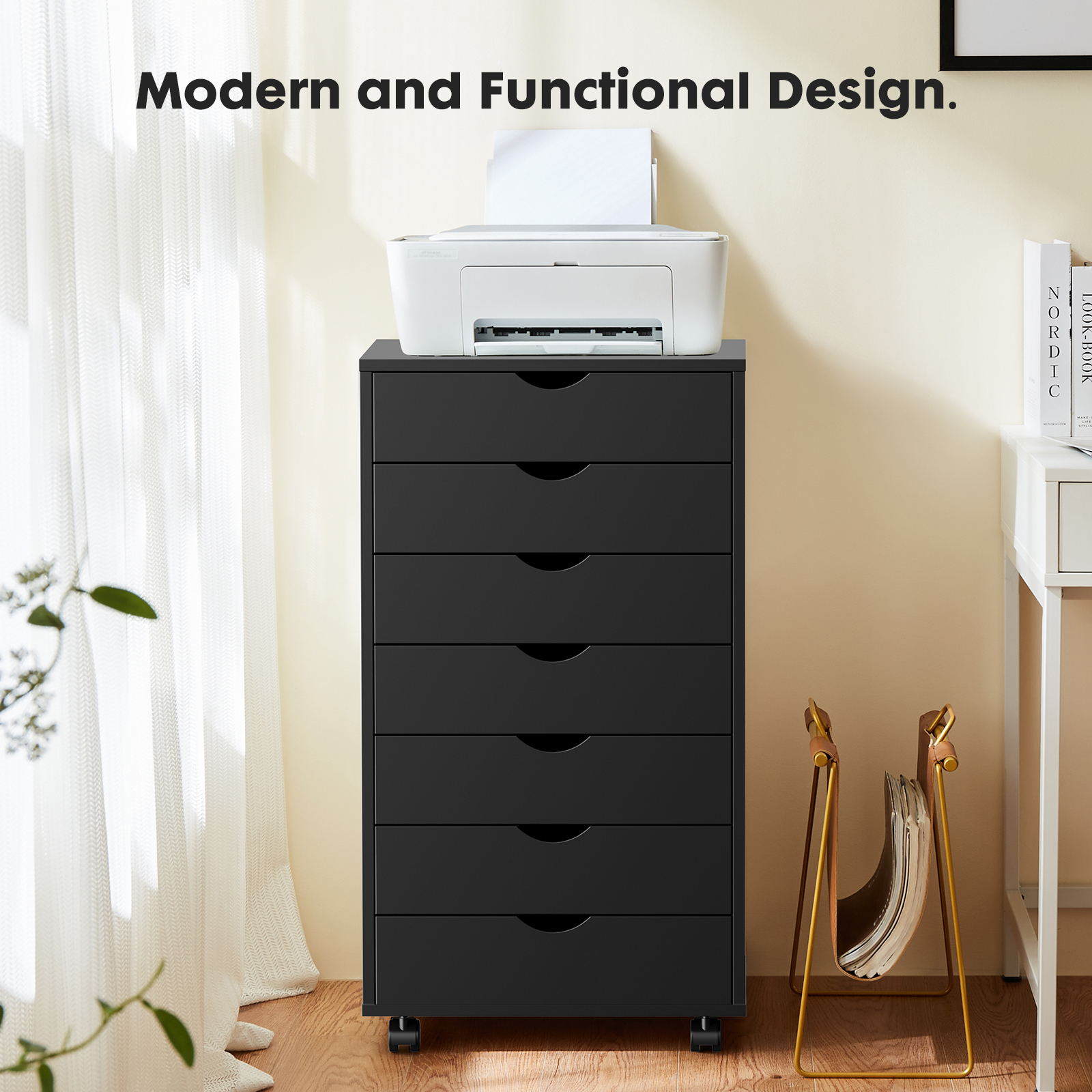 Mobile Storage Chest With Lockable Wheels – 5 Or 7 Drawers, White Or Black, view 5