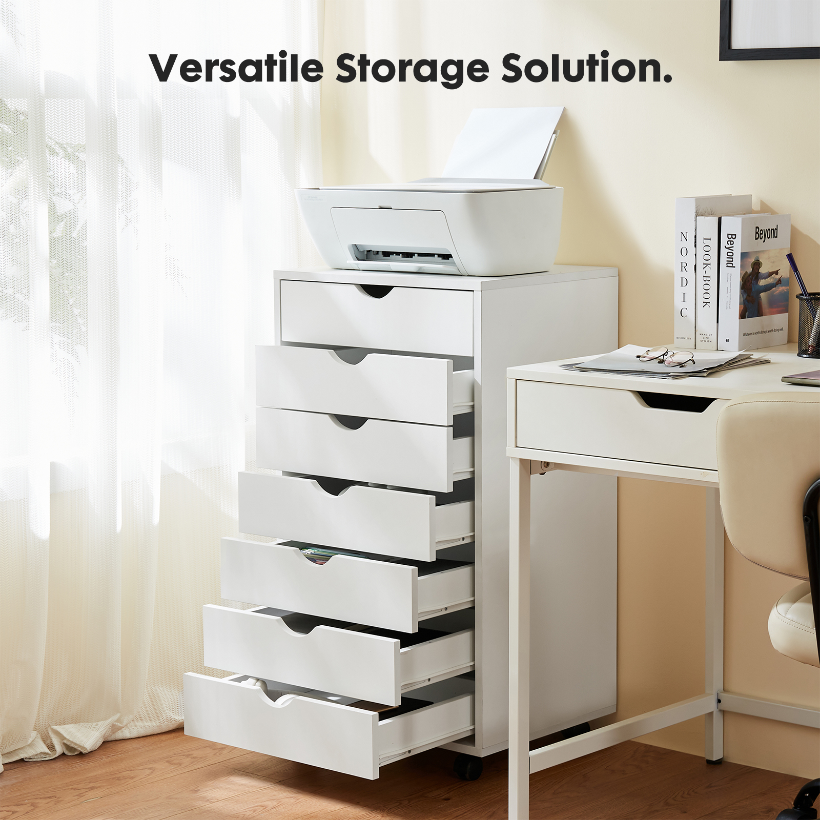 Mobile Storage Chest With Lockable Wheels – 5 Or 7 Drawers, White Or Black, view 6