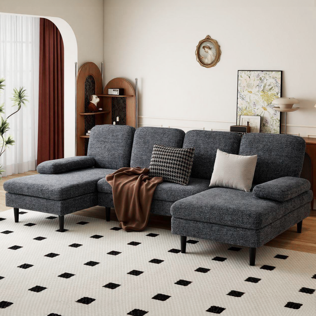 U‑Shaped 4‑Seat Chenille Sectional Sofa – Dark Grey, 100‑Inch Width, view 5
