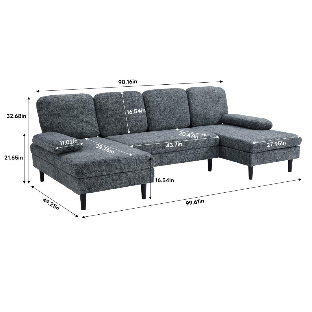U‑Shaped 4‑Seat Chenille Sectional Sofa – Dark Grey, 100‑Inch Width, view 6