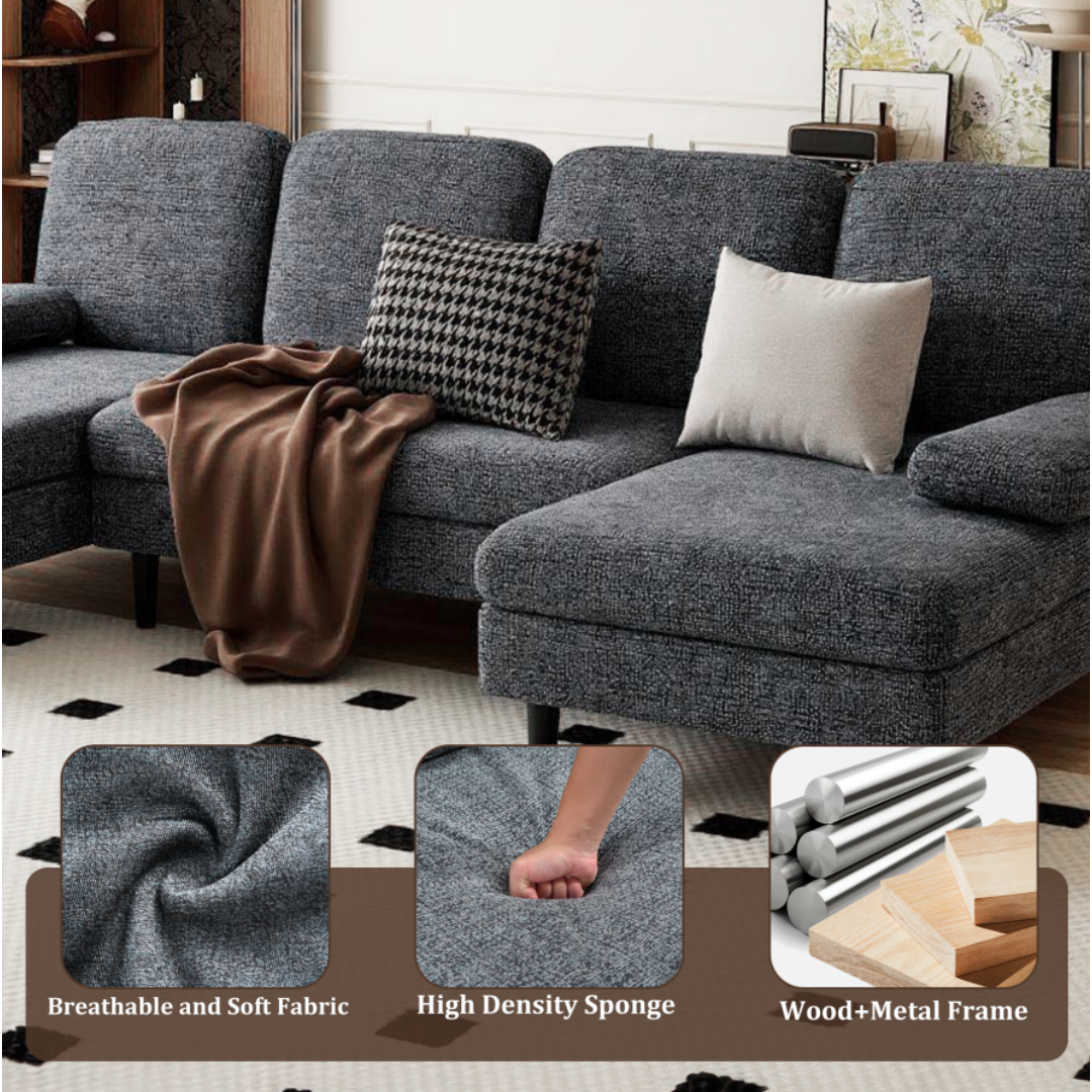 U‑Shaped 4‑Seat Chenille Sectional Sofa – Dark Grey, 100‑Inch Width, view 8
