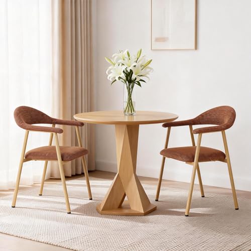 Upholstered Dining Chairs Set of 2 — Curved Arm Back, Wood-Look Legs, view 6