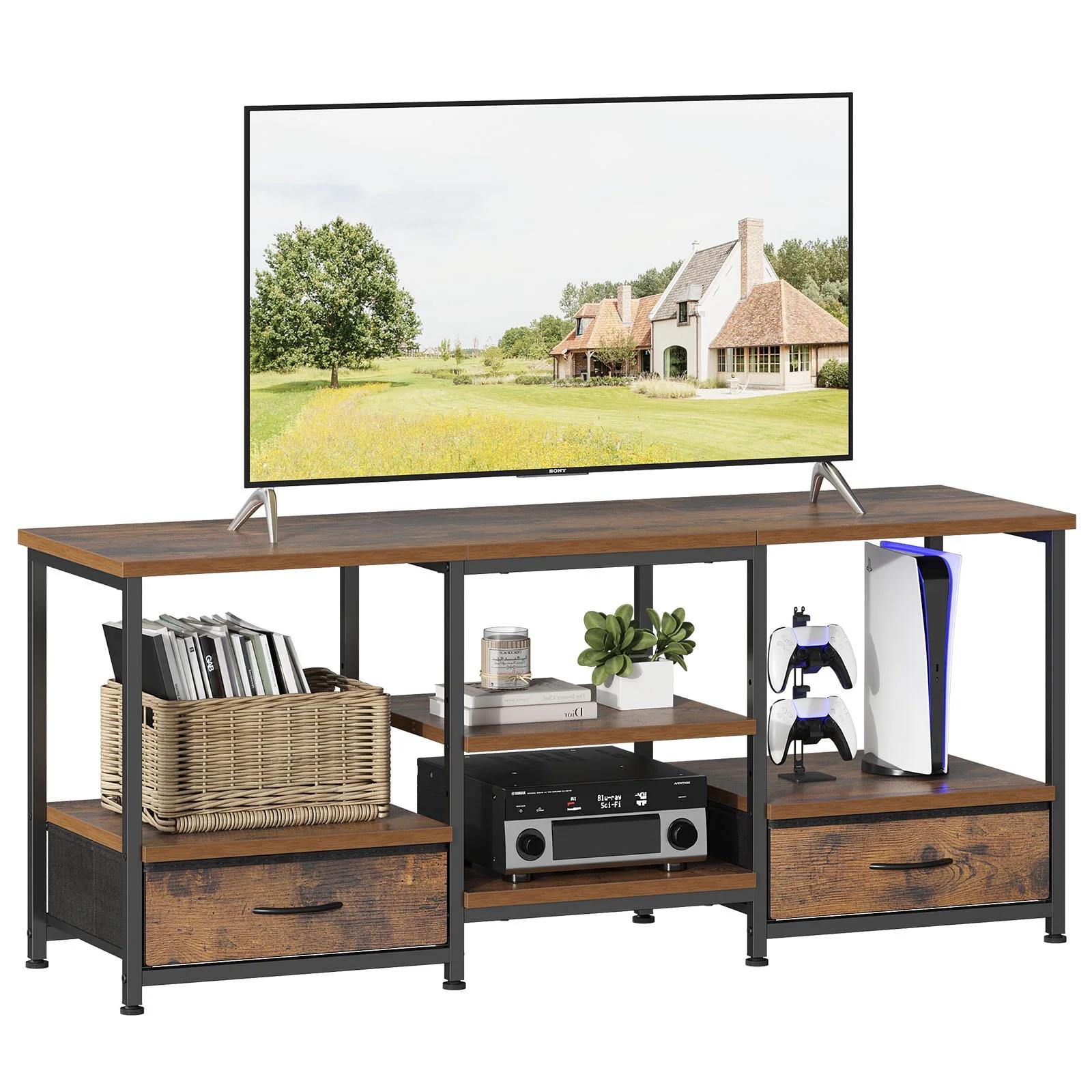 Cable‑Free Living: TV Stand Featuring Built‑In Outlet, Fabric Drawers & 110 lb Shelf Support, view 8