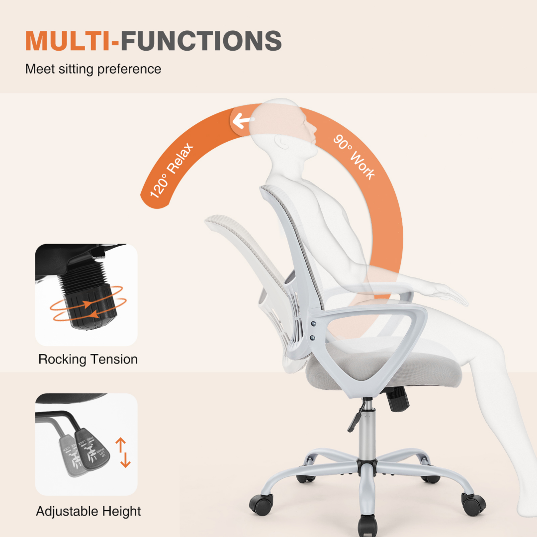 Ergonomic Office Chair with Lumbar Support, Mesh Back, Height‑Adjustable, Rear Storage Pocket, view 4